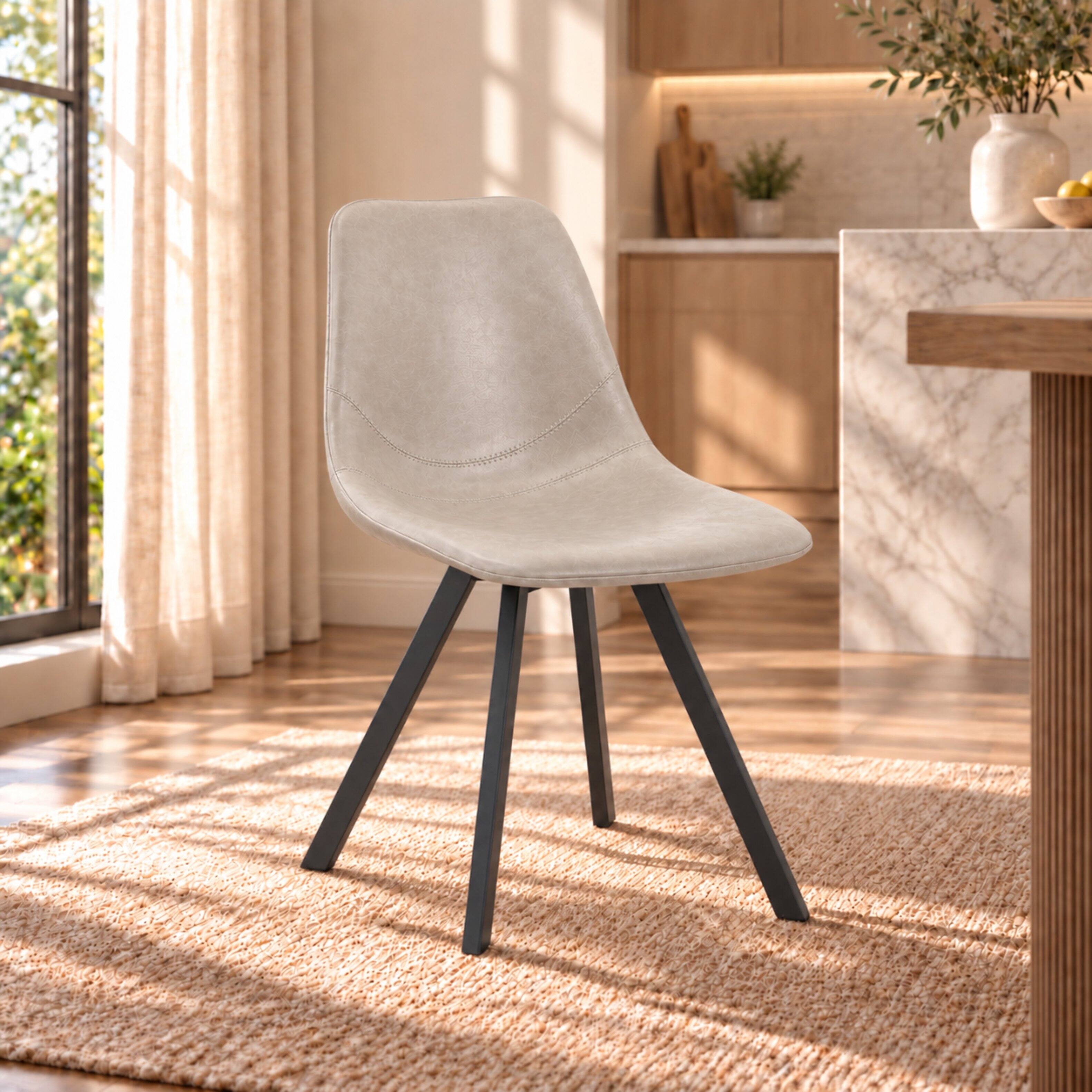 LeisureMod Markley Distressed Leather Dining Chair with Powder Coated ...