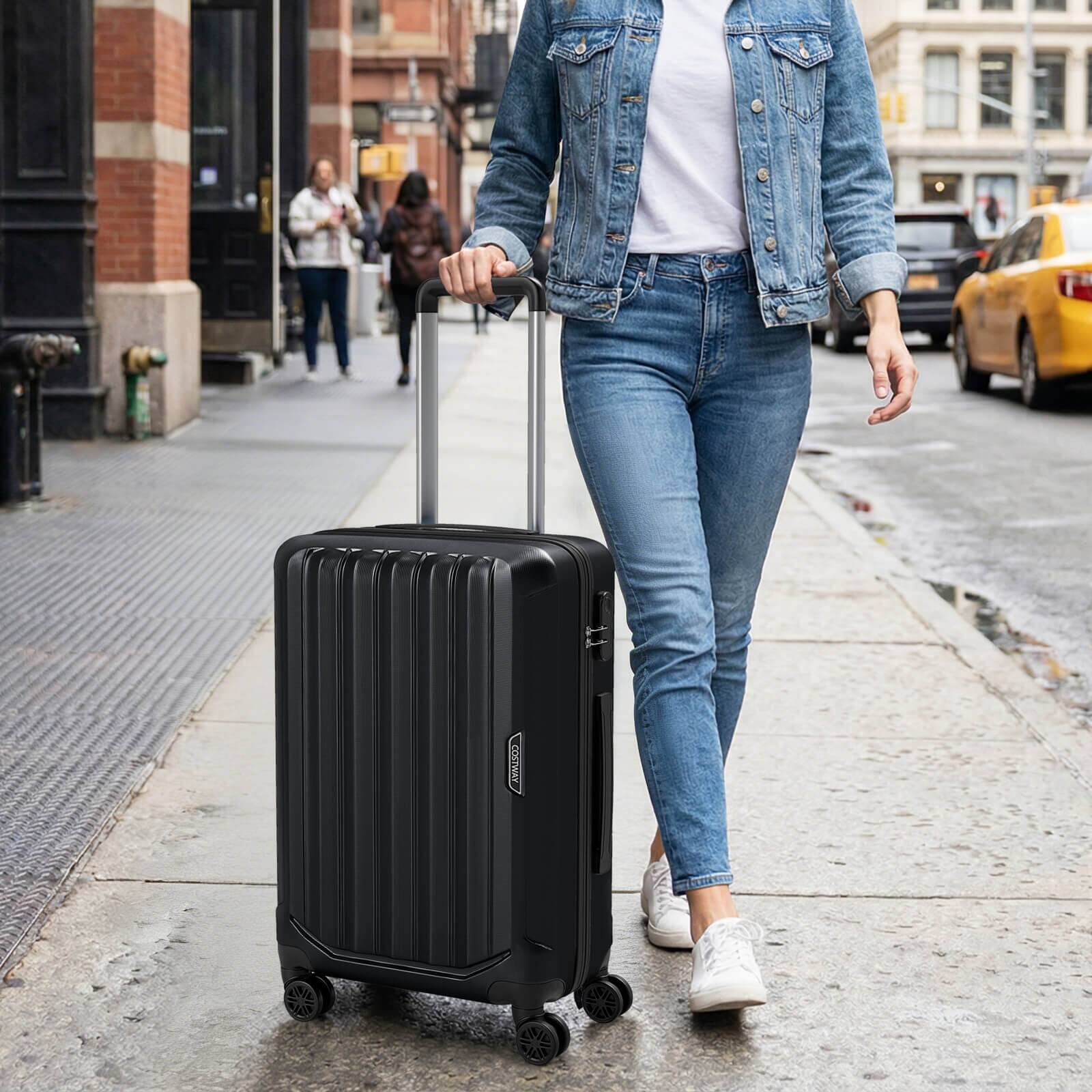 Alt View 3. Costway - Costway 3 PCS Hardside Luggage Set (20/24/28 Inch) with 8-Spinner Wheels, 3-Digital Lock - Black.