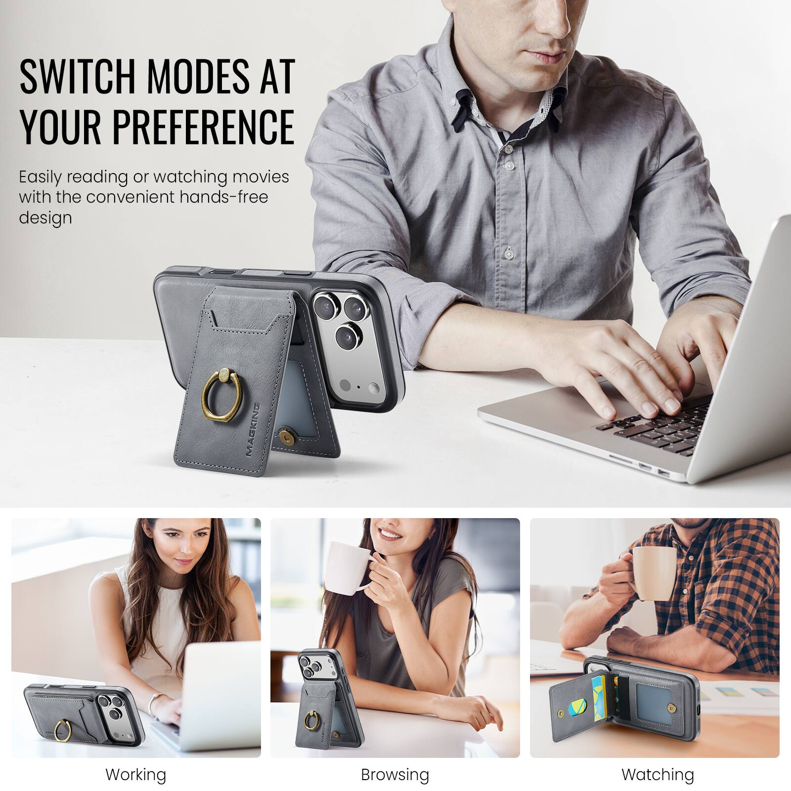 SWITCH MODES AT YOUR PREFERENCE

Easily reading or watching movies with the convenient hands-free design

Working
Browsing
Watching