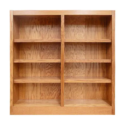 Front. Concepts in Wood - Double Wide Bookcase 8 Shelves Dry Oak Finish - Brown.