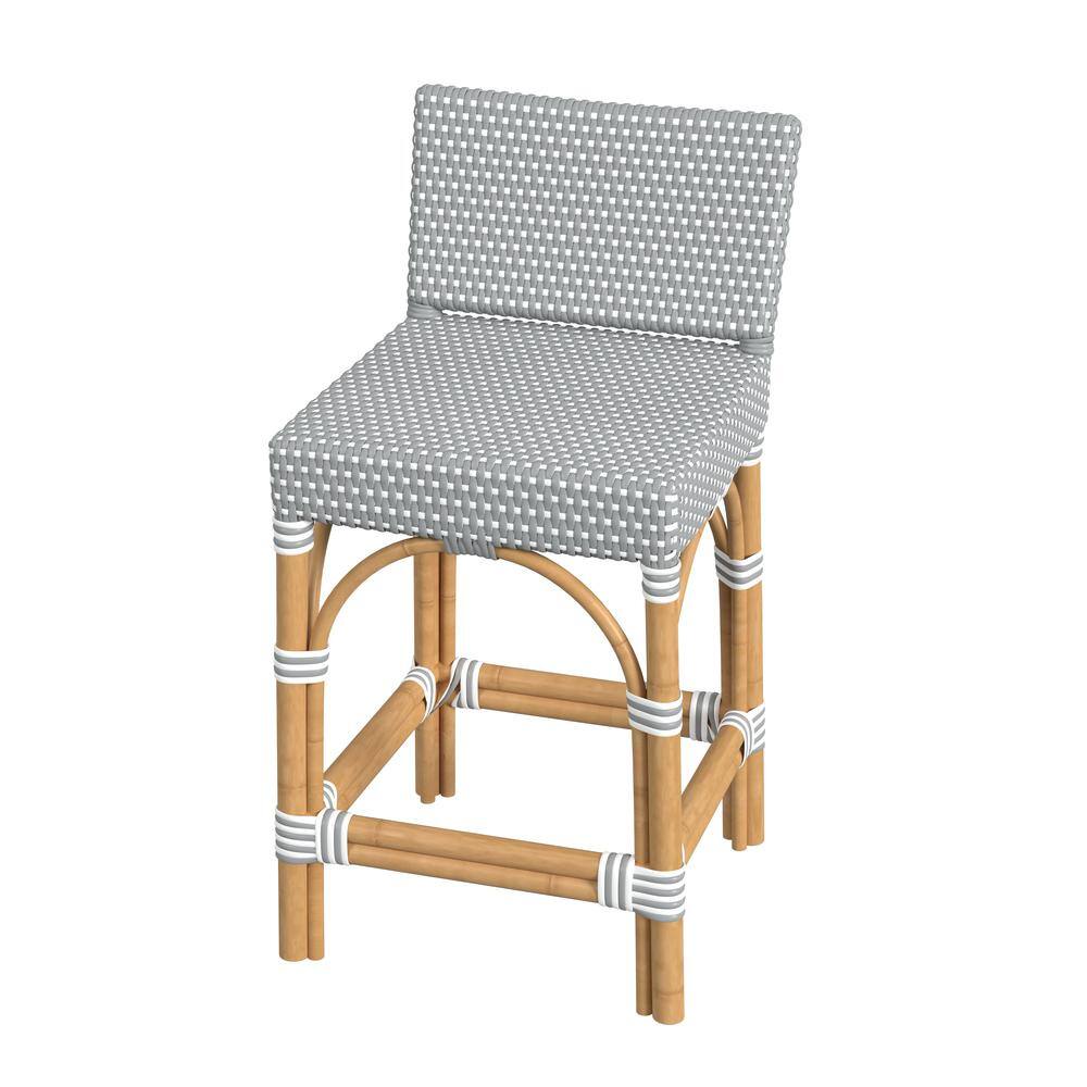 Alt View 2. Butler Specialty - Serienna Rectangular Rattan Low Back 24.5" Counter Stool - Gray And White.