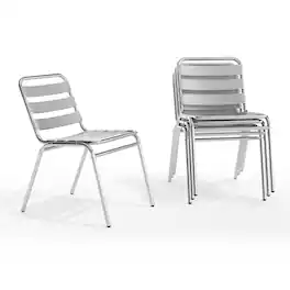 Emma + Oliver - 4 Pack Metal Commercial Indoor-Outdoor Armless Restaurant Stack Chair with Triple Slat Back - Aluminum