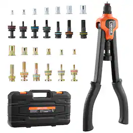 VEVOR - Rivet Nut Tool Kit, 17-Inch Rivnut Tool Kit, with 13 Mandrels and 130 Nuts, Metric and SAE Size M3, M4, M5, M6, M8, M10 - Orange + Black