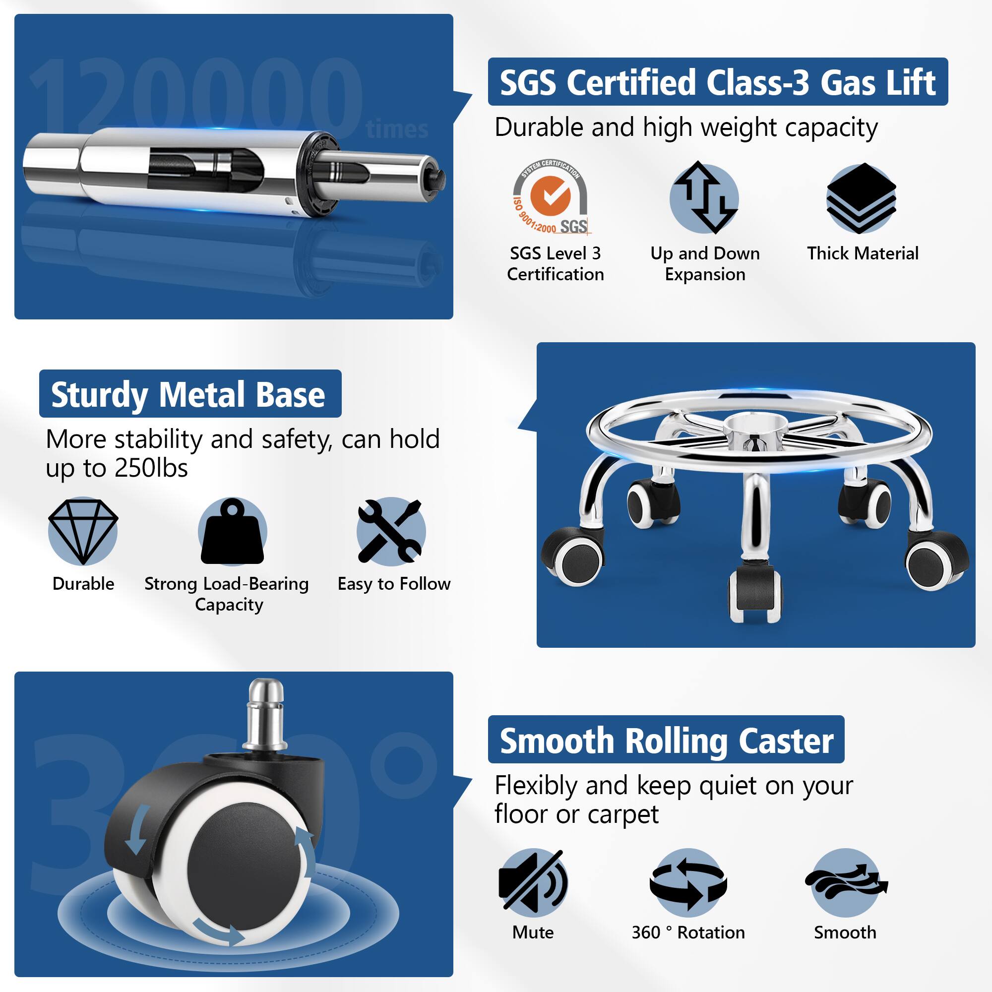 Back. KERDOM - Versatile Rolling Stool Adjustable Height PU Leather Swivel Small Office Chair without Back for Drawing Tattoo Salon Lab - White.