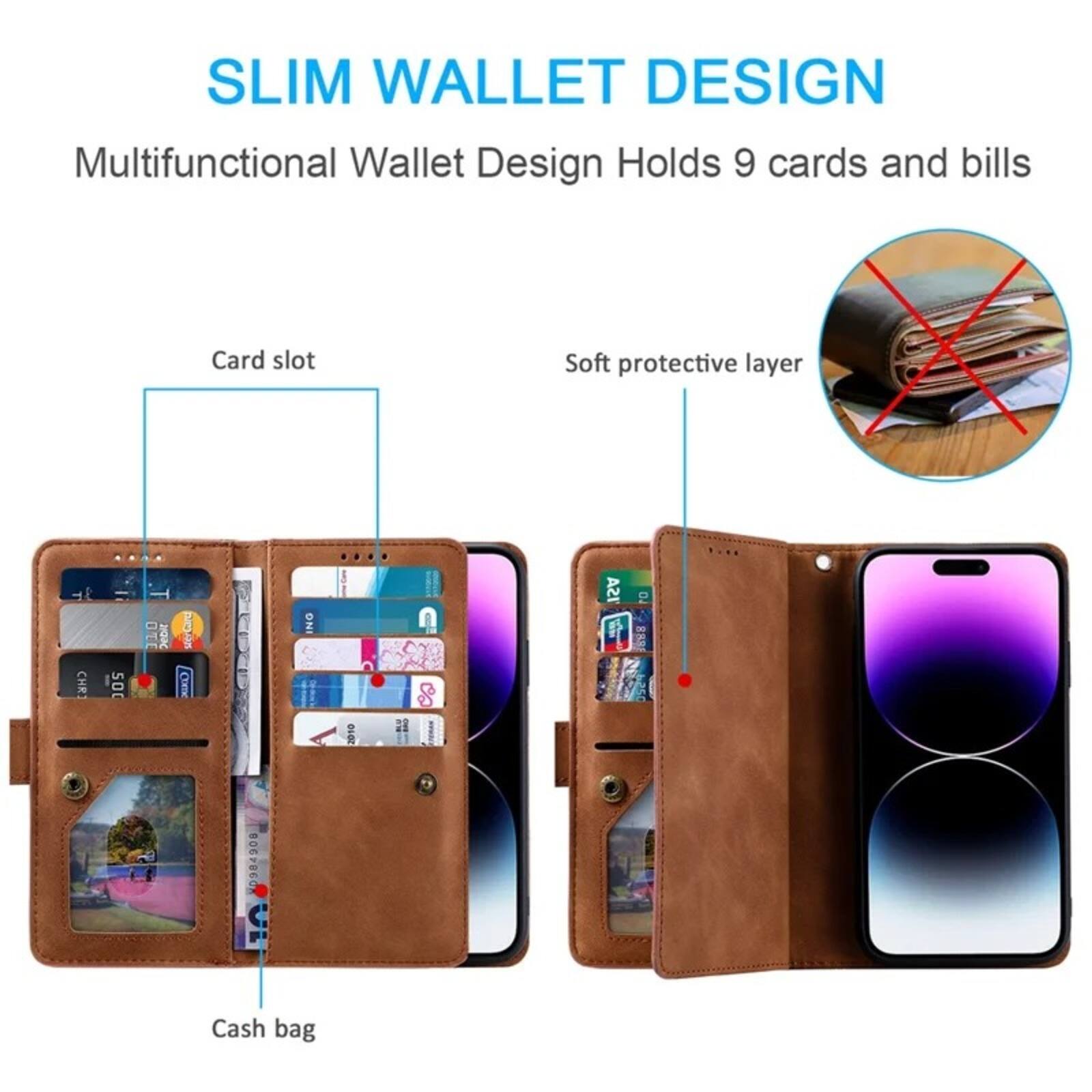 SLIM WALLET DESIGN  
Multifunctional Wallet Design Holds 9 cards and bills  
Card slot  
Soft protective layer  
Cash bag