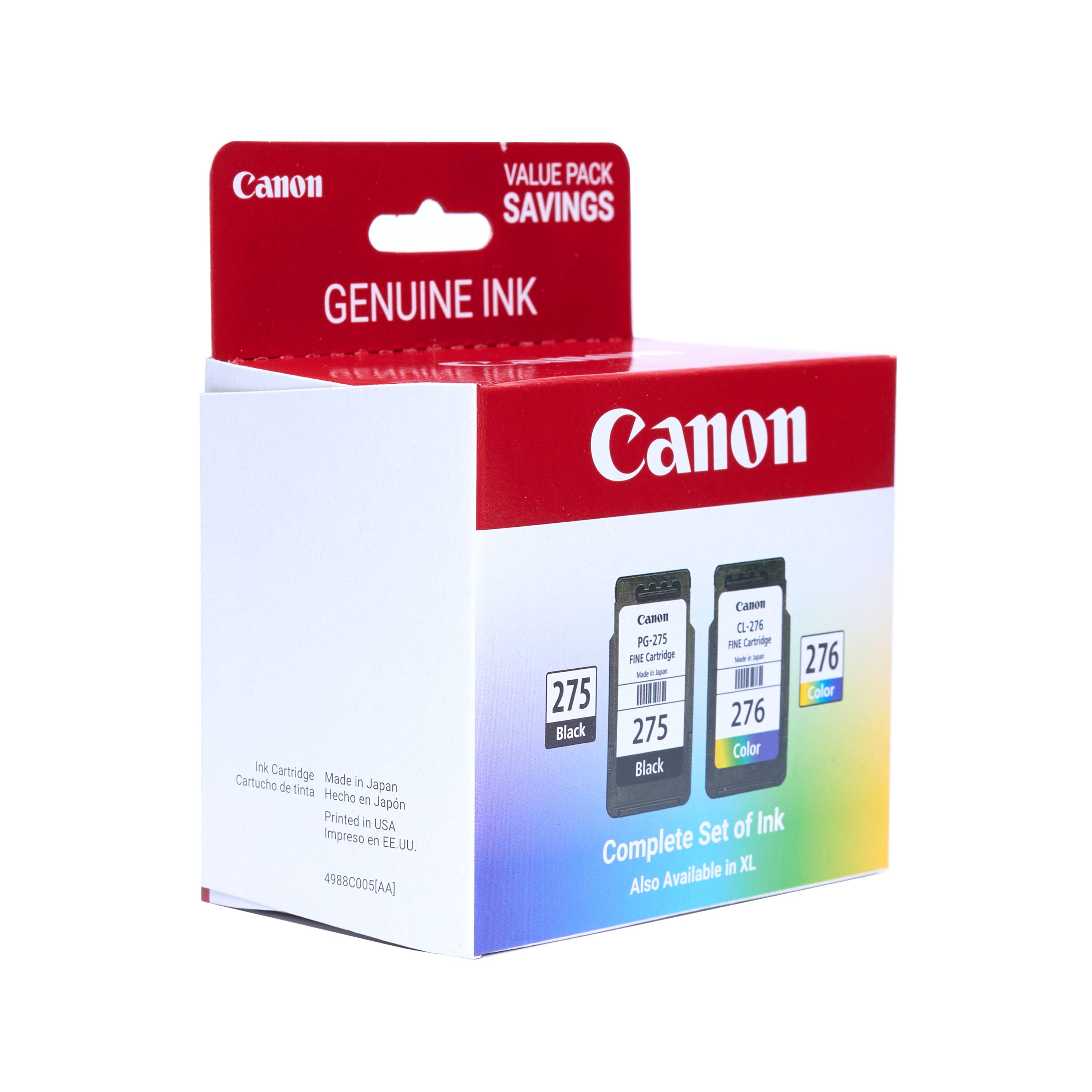 Canon Value Pack Savings Genuine Ink Canon Ink Cartridge Made in Japan Printed in USA 4988C005[AA] noe Canon CL-276 PG-275 FHE Cartridge - - 276 - - 275 Color 276 Black 275 Color Black Set of Ink Complete in XL Also Available