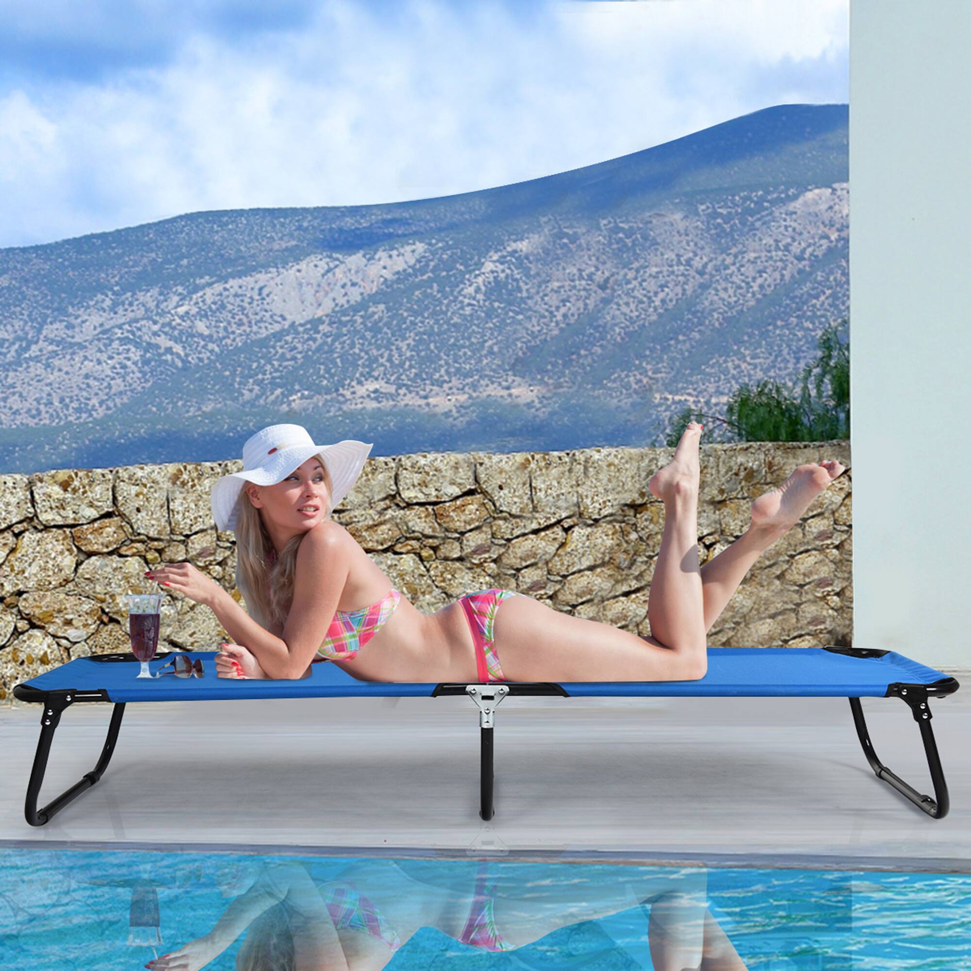 Alt View 4. Gymax - Gymax Blue Folding Camping Bed Outdoor Military Cot Sleeping - Blue.