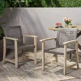 Mondawe - Set of 2 Acacia Wood Dining Chairs with Polyethylene Rattan - Gray