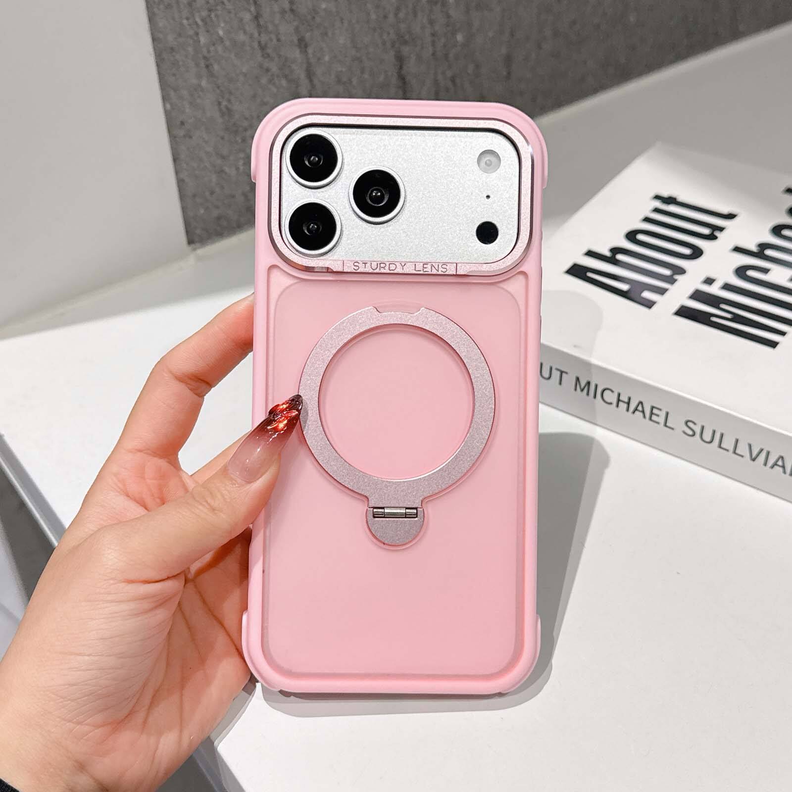 Dteck - Magnetic Case for Apple iPhone 17 Pro Max, Premium Matte Shockproof Hybrid Protective Cover with Built-in Ring Kickstand - Pink