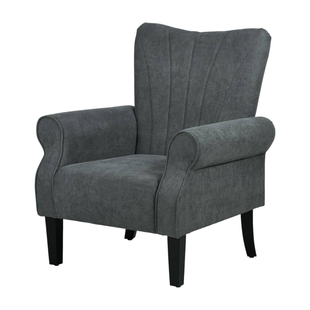 SlickBlue - Plush Wingback Chair with Wide Armrests, Ergonomic Design, and Sturdy Base for Reading or Relaxing - Dark Gray