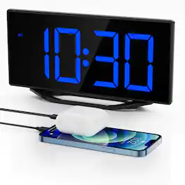 Dazzed Corner - Digital Alarm Clock, Plug-In Electric Desk Clock with Battery Backup, USB Charging Port,2/24Hr - Black