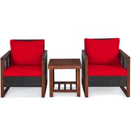 Kadyn - 3 Pieces Acacia Wood Patio Furniture Set, Outdoor Furniture Garden Conversation Sets with Table - Red