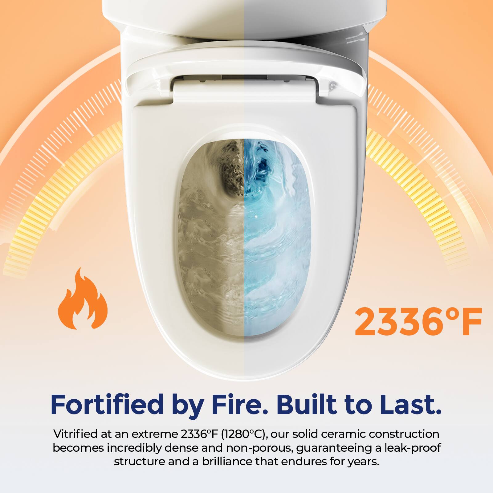 2336°F Fortified by Fire. Built to Last. Vitrified at an extreme 2336°F (1280°C), our solid ceramic construction becomes incredibly dense and non-porous, guaranteeing a leak-proof structure and a brilliance that endures for years.