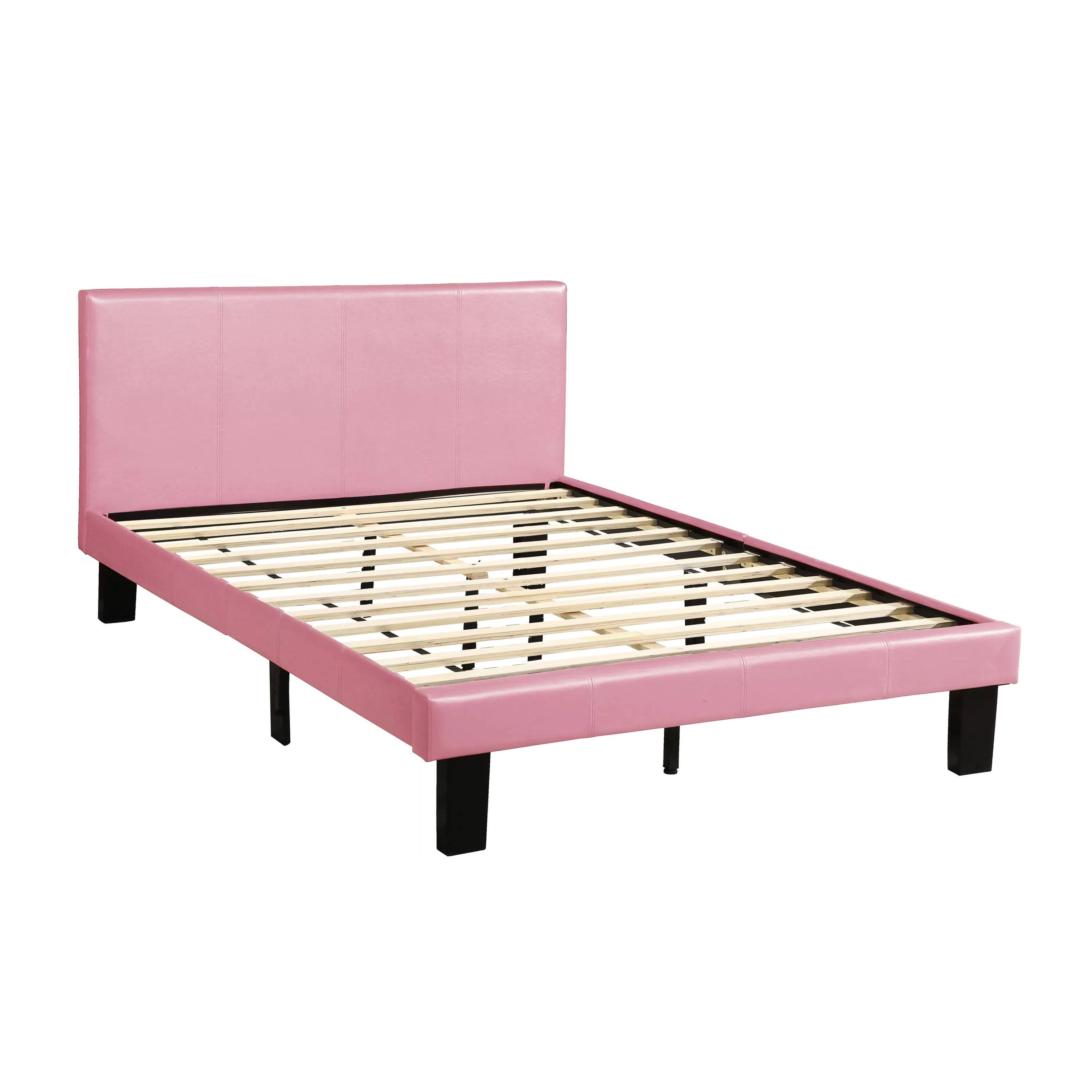 Alt View 3. Manhattan Lane - Traditional Wooden Full Bed with Faux Leather Upholstery - Pink.