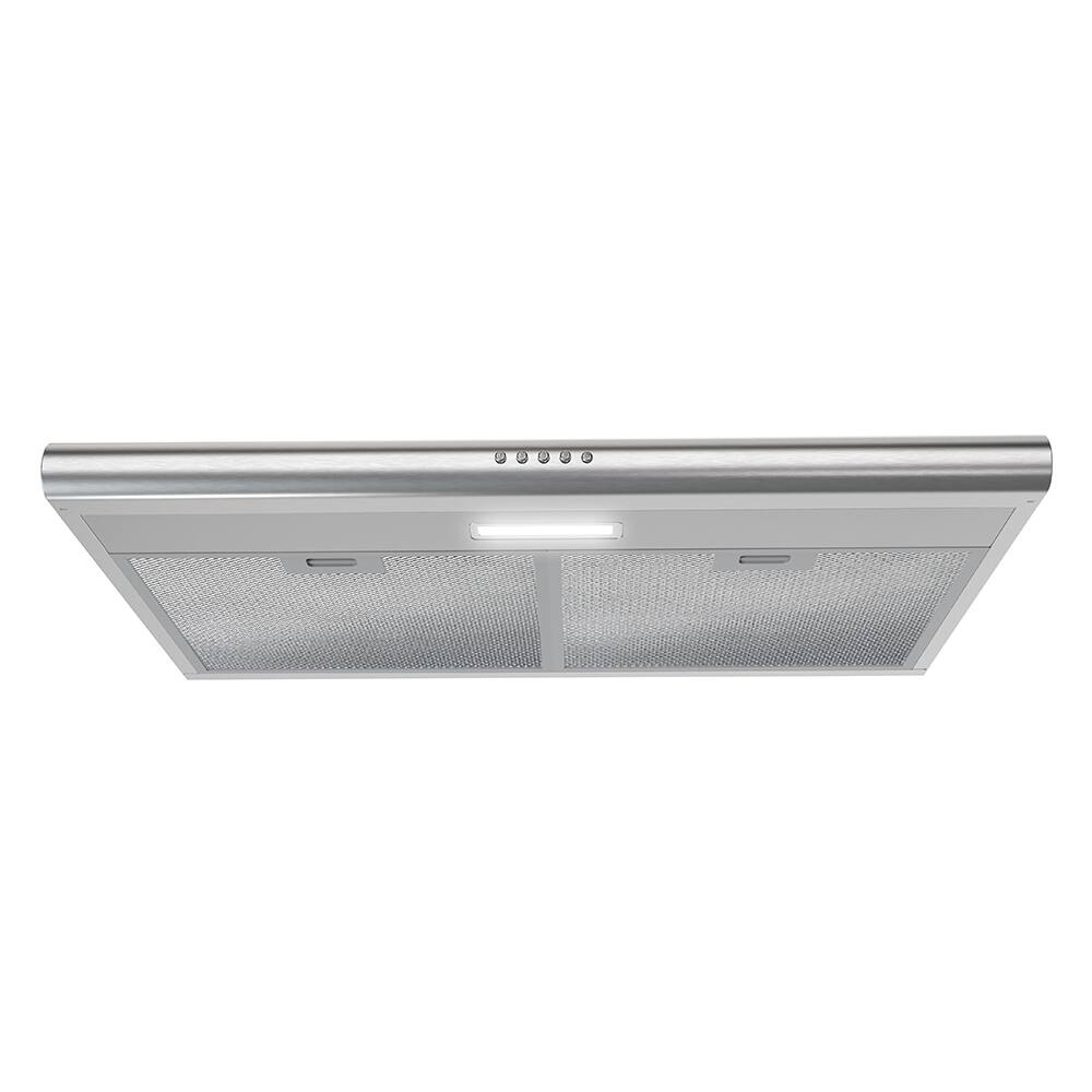 Angle. Streamline - 30 in. Giovanni Convertible Undermount 80 CFM Range Hood, Mesh Filters, Push Button Control, LED Light - Brushed Stainless Steel.
