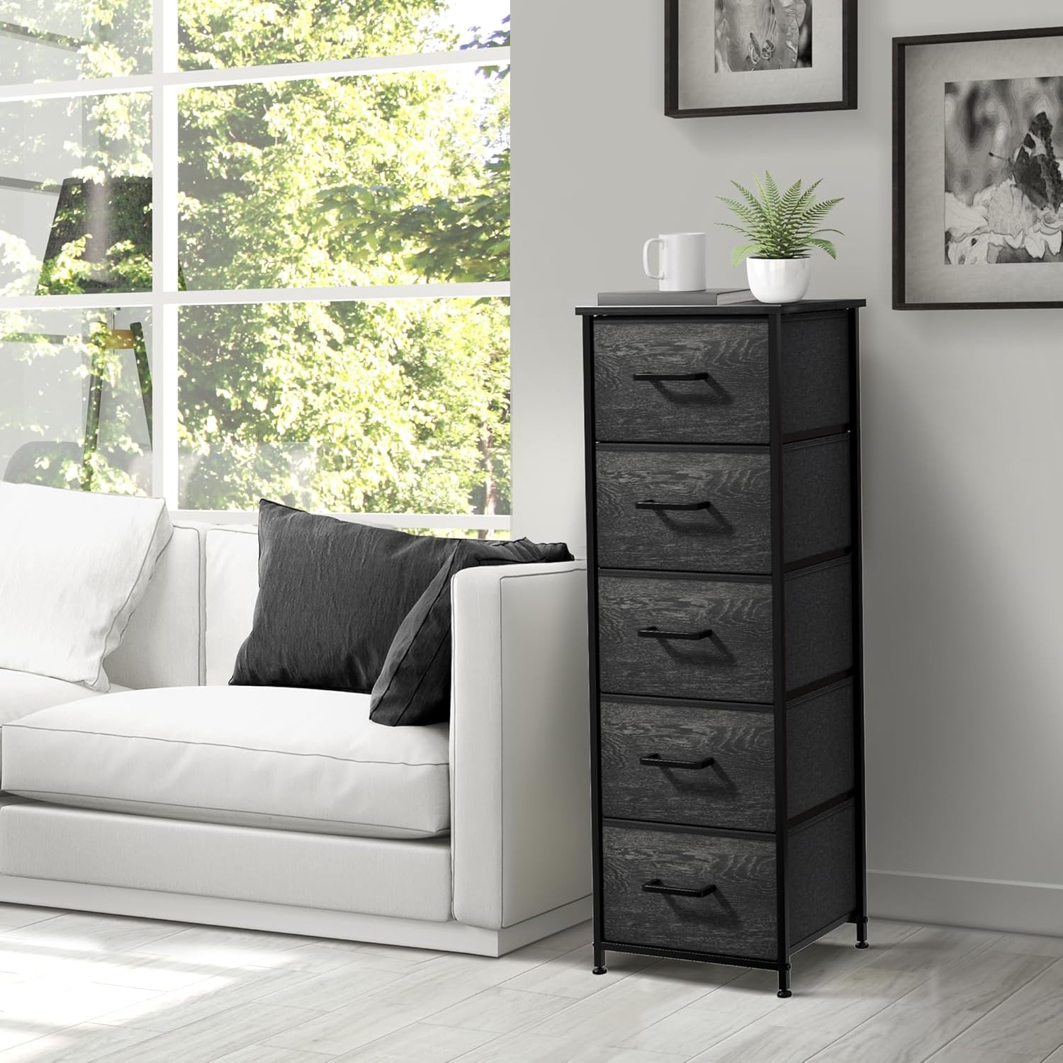 Alt View 2. Sorbus - Sorbus Nightstand with 5 Drawers, Tall Storage Dresser Tower Organizer for Bedroom, Hallway, Closet, College Dorm - Rustic Black.