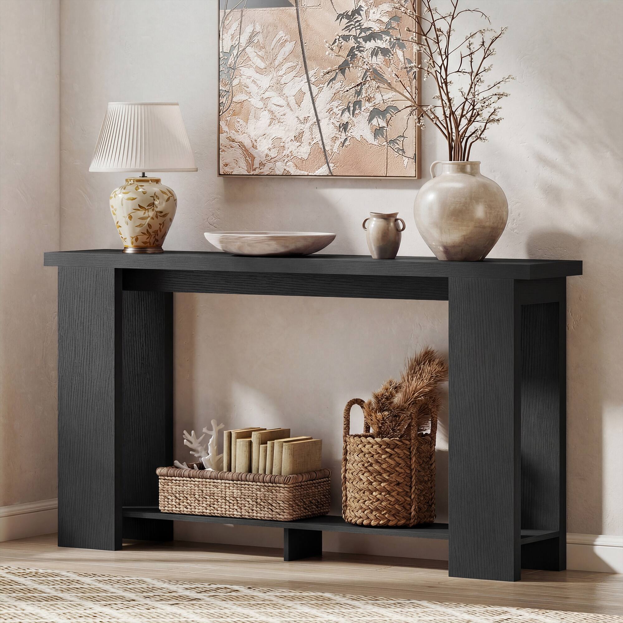 Alt View 1. Homcom - Console Table, 63" Narrow Entryway Table with Thickened Tabletop for Living Room, Hallway - Black.