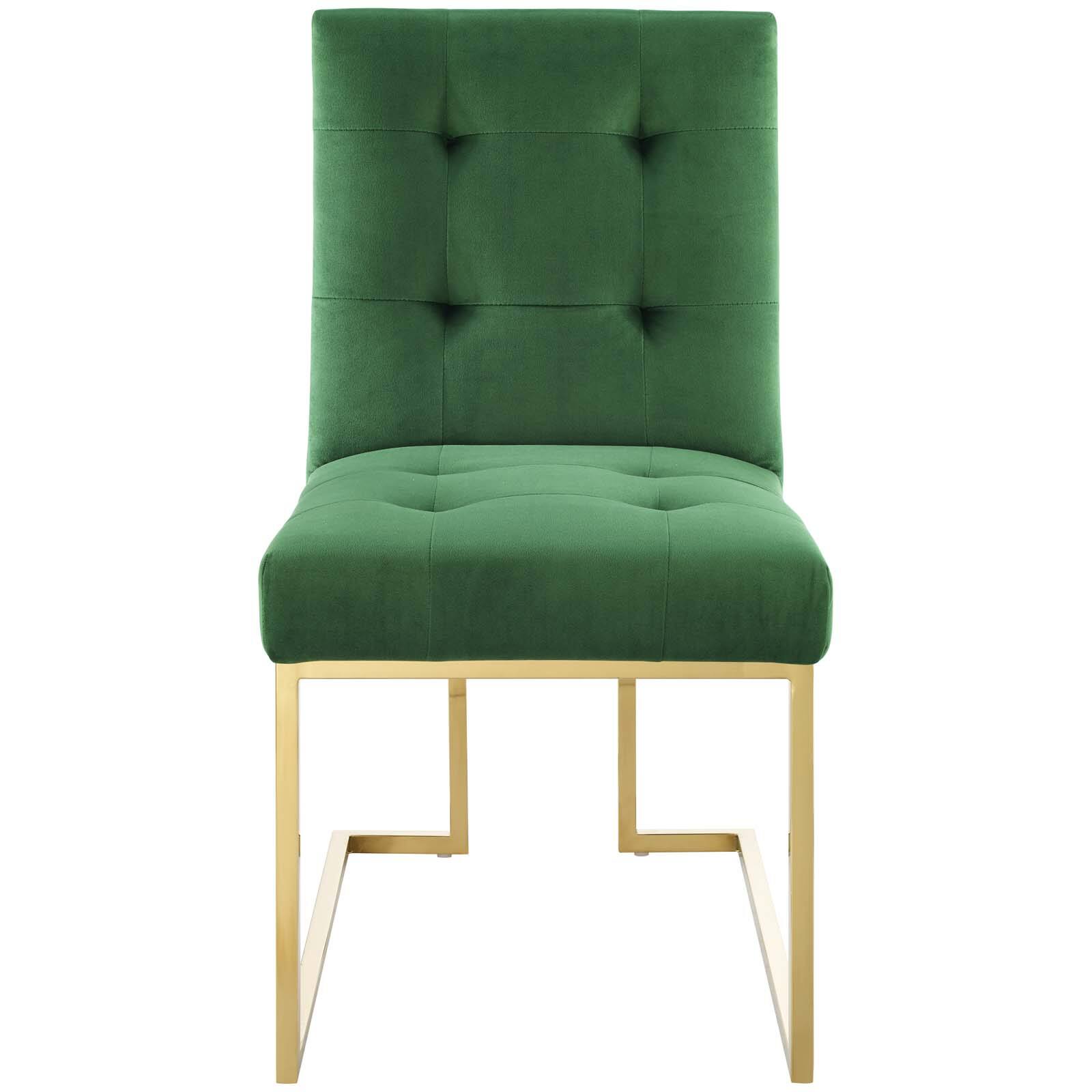 Alt View 2. Modway - Privy Gold Stainless Steel Performance Velvet Dining Chair by Modway - Gold Emerald.
