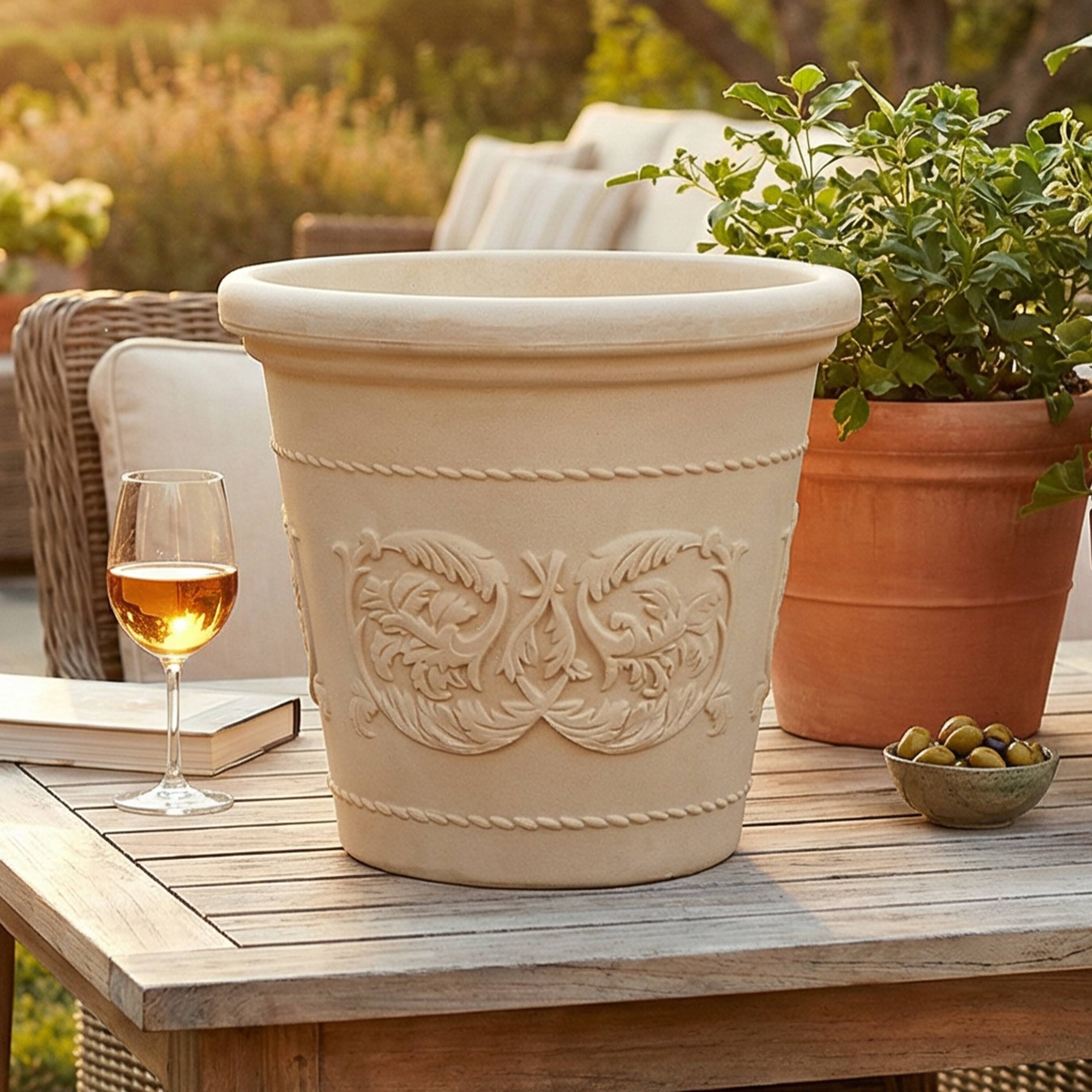 Alt View 8. Sunnydaze - 2pk 19.5 in Arabella Polyresin Outdoor Planter - Antique White.