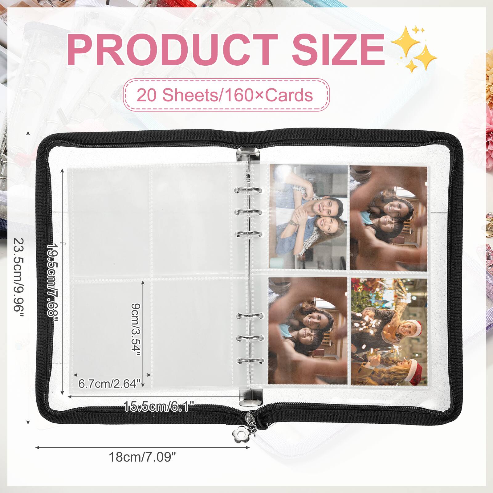 PRODUCT SIZE  
20 Sheets/160×Cards  
23.5cm/9.96"  
19.5cm/7.68"  
9cm/3.54"  
6.7cm/2.64"  
15.5cm/6.1"  
18cm/7.09"