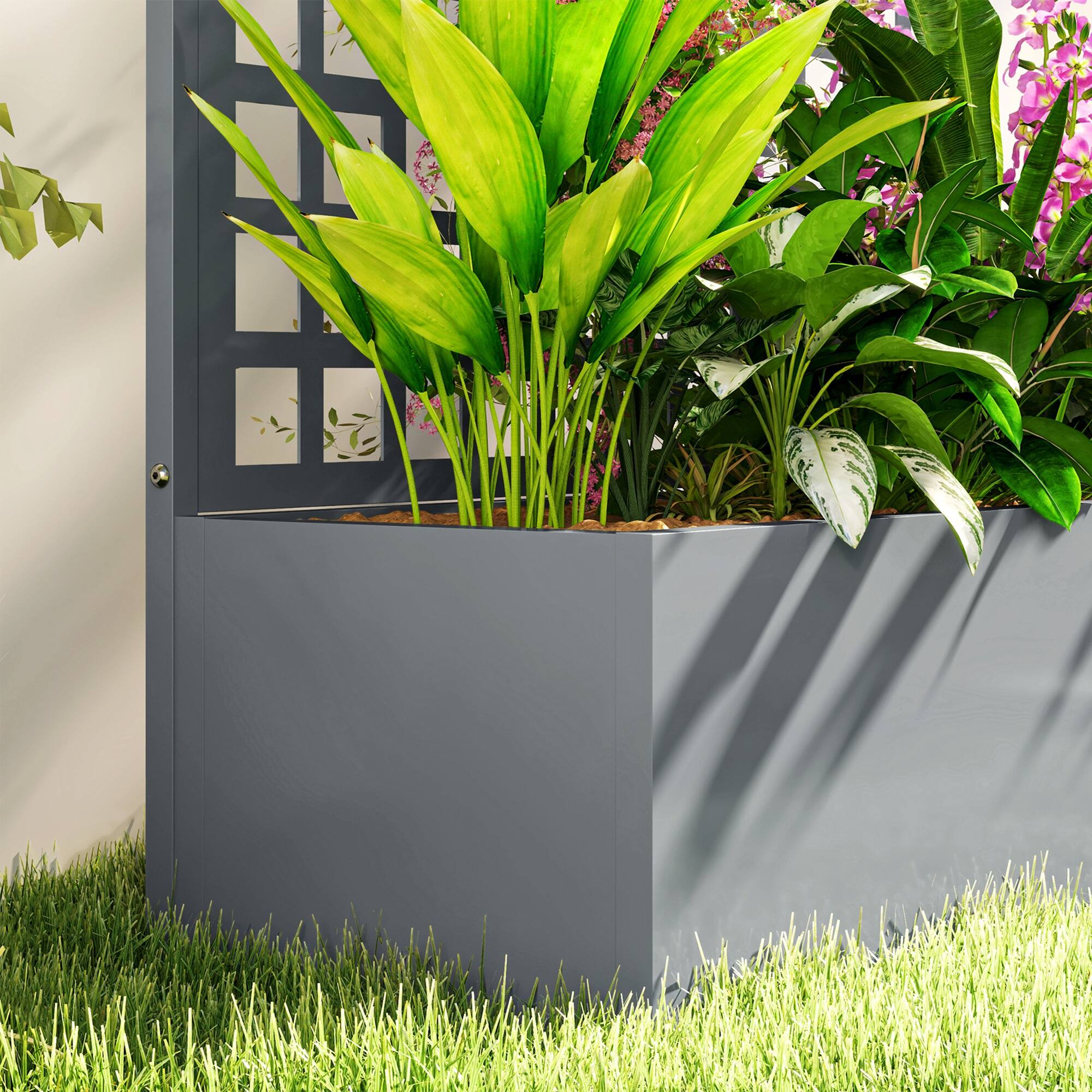 Alt View 8. Outsunny - Raised Garden Bed Planter Box with Trellis for Climbing Plants, Vegetable, Vines - Gray.