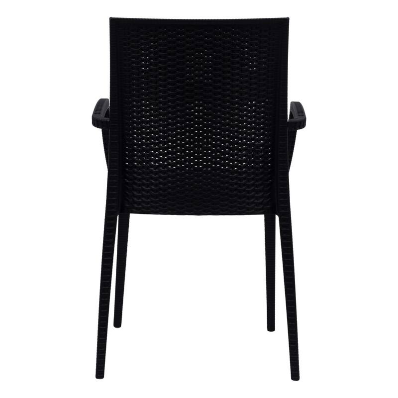 Alt View 2. LeisureMod - Mace 4-Pieces Modern Woven Pattern Dining Chairs - Waterproof Stackable Indoor Outdoor Patio Chairs - Black.