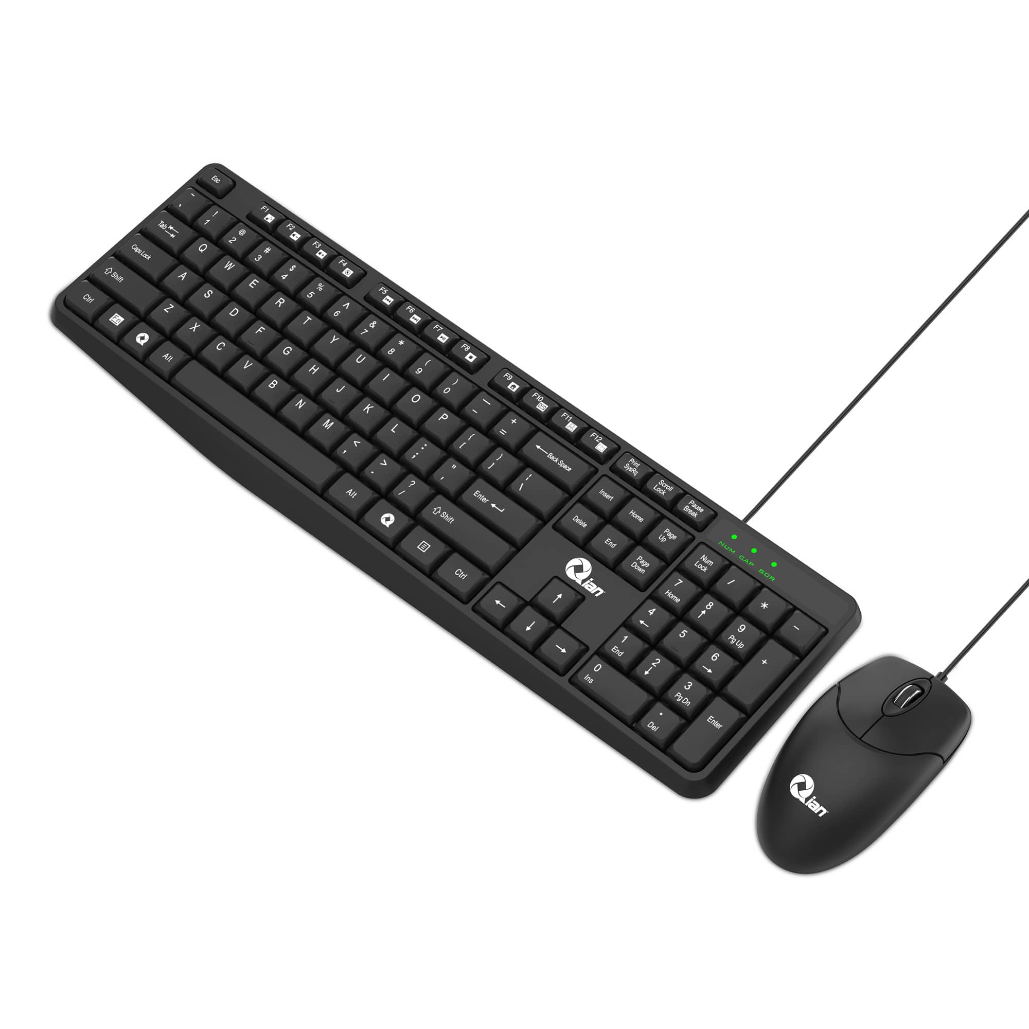 Qian - Wired Keyboard and Mouse Kit Model: QKX-20603EN - Black