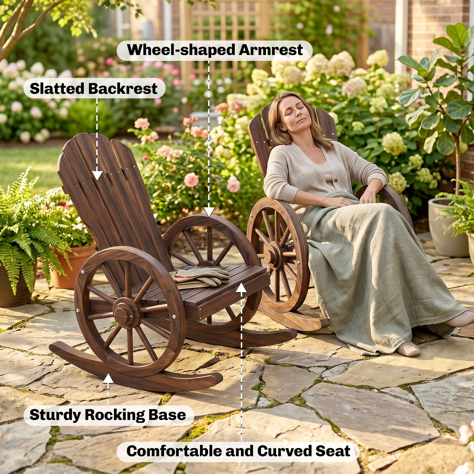 Outsunny Wooden Rocking Chairs Set of 2 Adirondack Rocker Chairs Wagon ...