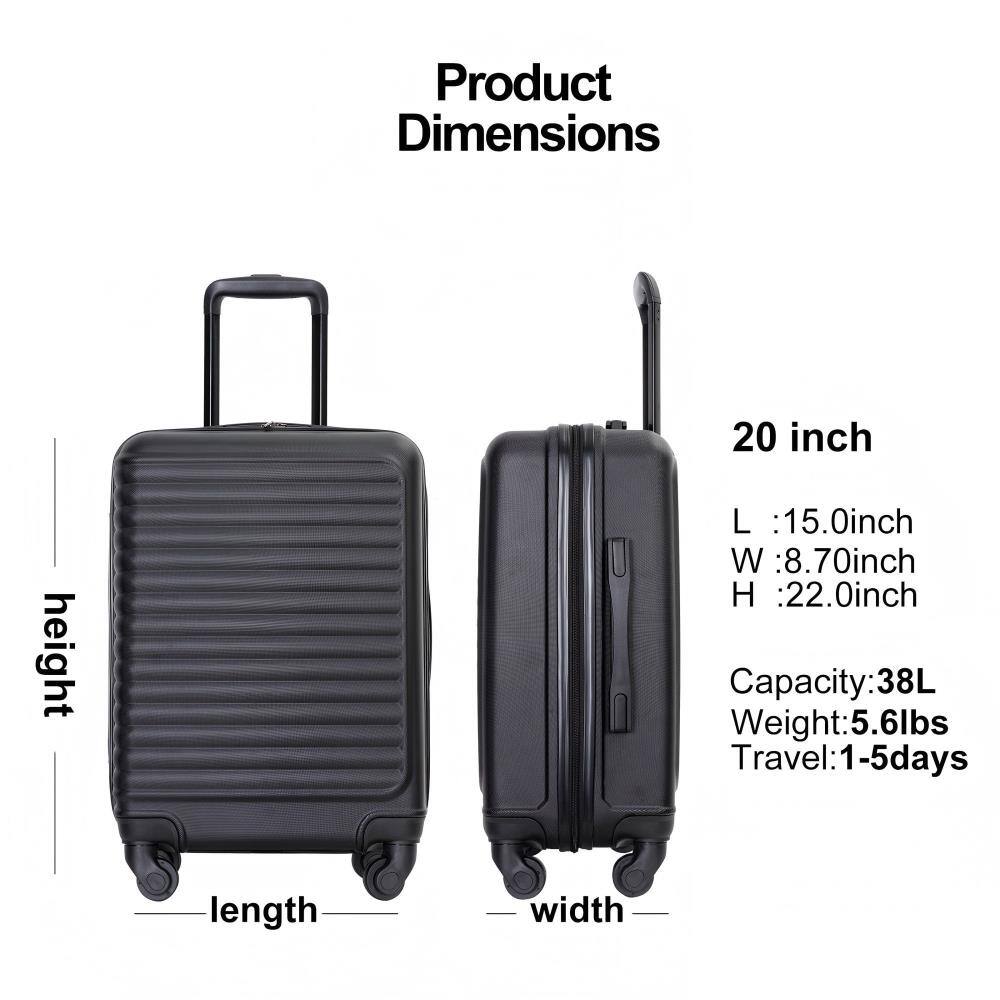 Product Dimensions

20 inch

L : 15.0 inch  
W : 8.70 inch  
H : 22.0 inch  

Capacity: 38L  
Weight: 5.6 lbs  
Travel: 1-5 days