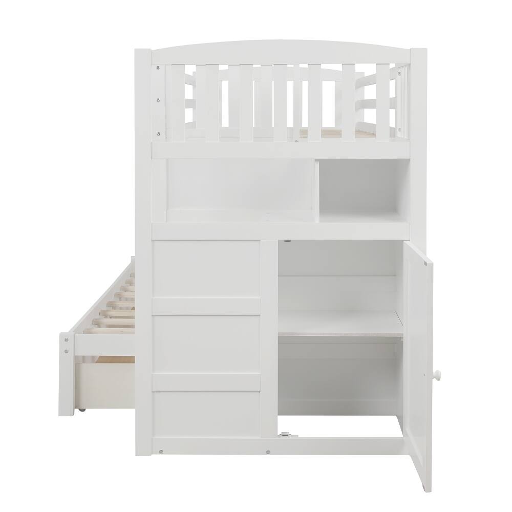 Alt View 3. Loheer - Loheer Twin over Full Bunk Bed with Stairs, White Convertible Bunk Bed with Storage Drawers - White.