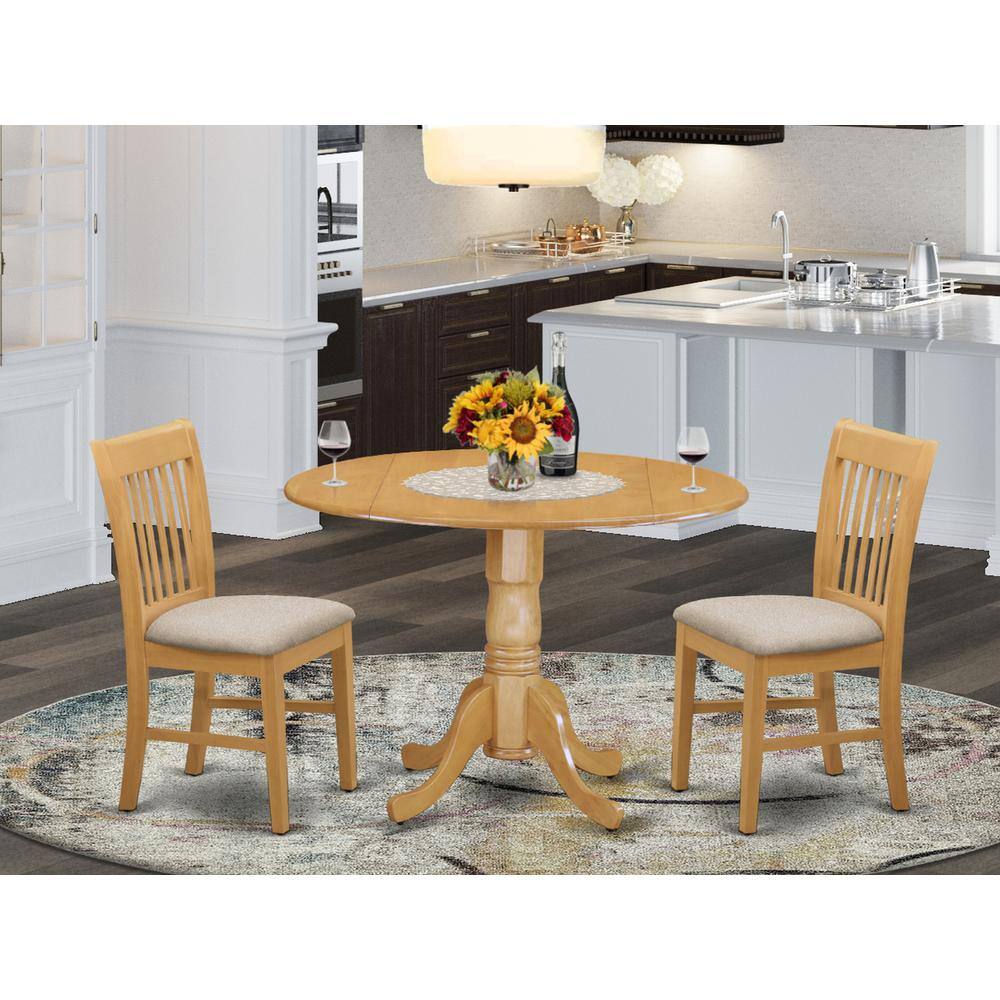Left. East West Furniture - DLNO3-OAK-C 3 Pc Kitchen nook Dining set-small Table and 2 dinette Chairs - Oak.