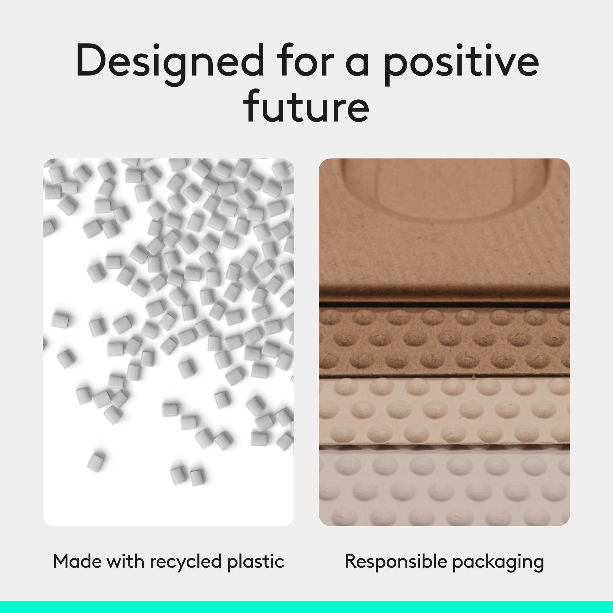 Designed for a positive future  
Made with recycled plastic  
Responsible packaging