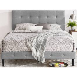 Decoro - Cambridge Upholstered Wooden Platform Bed Frame with Headboard, Queen - Gray