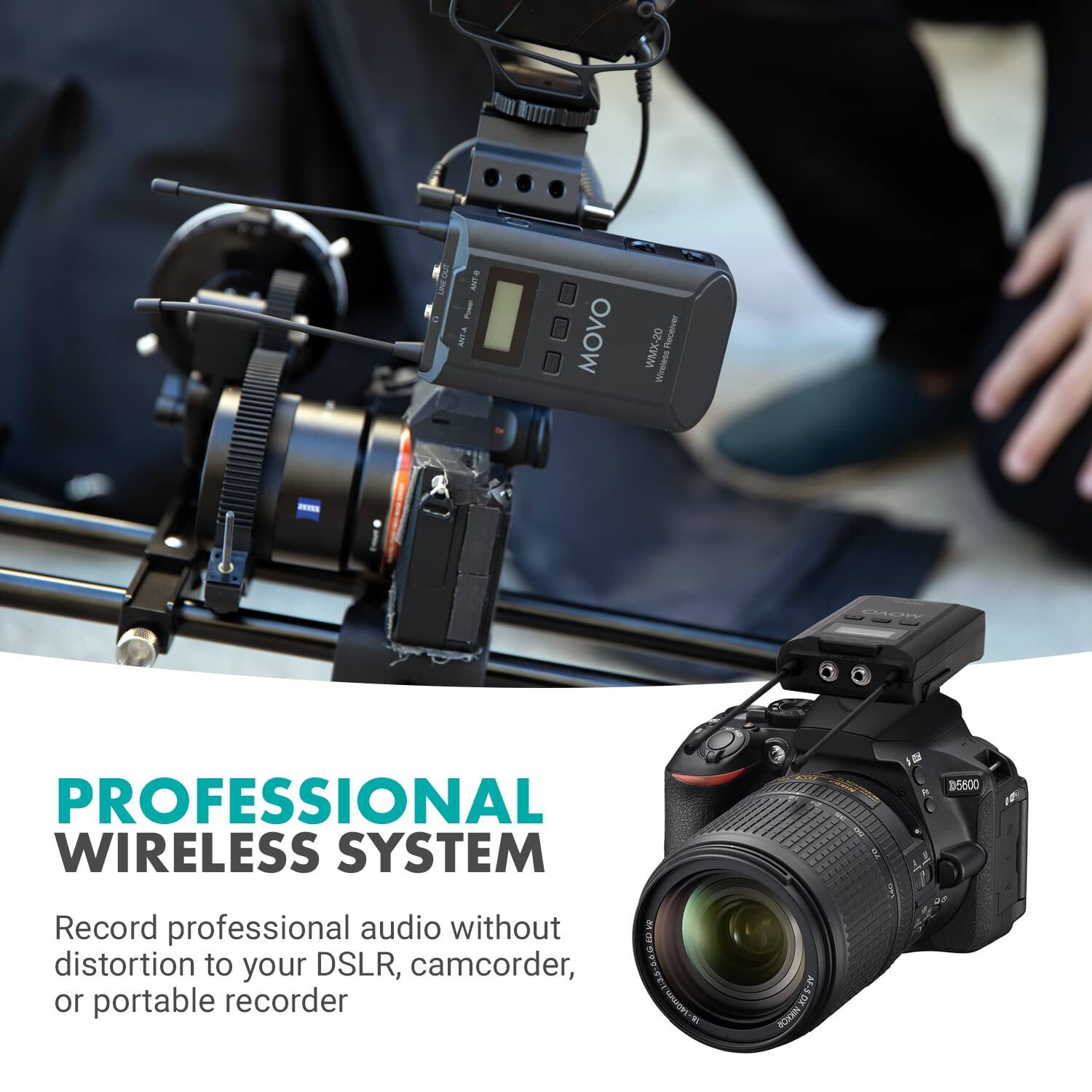 PROFESSIONAL WIRELESS SYSTEM

Record professional audio without distortion to your DSLR, camcorder, or portable recorder