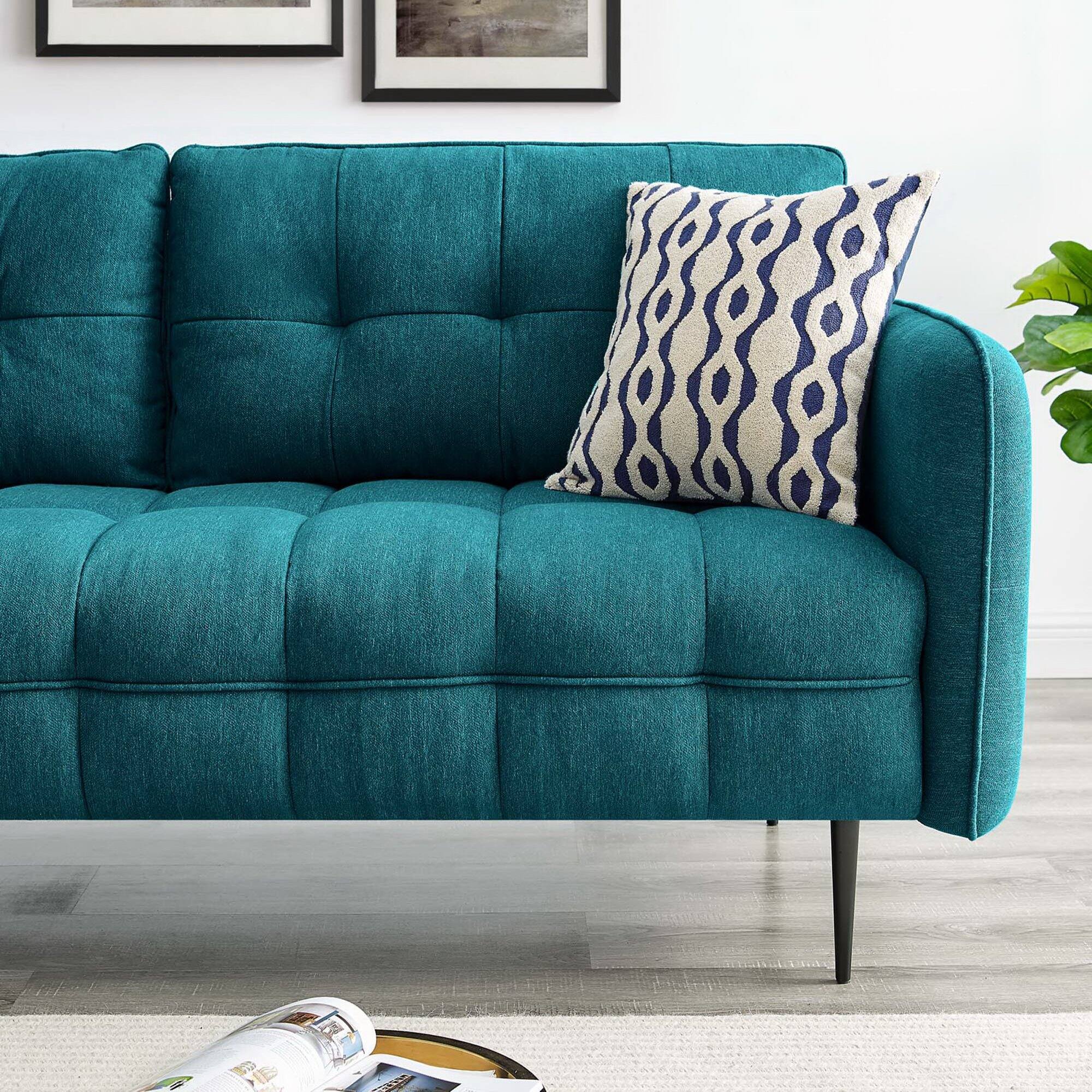 Left. Modway - Cameron Tufted Fabric Sofa by Modway - Teal.