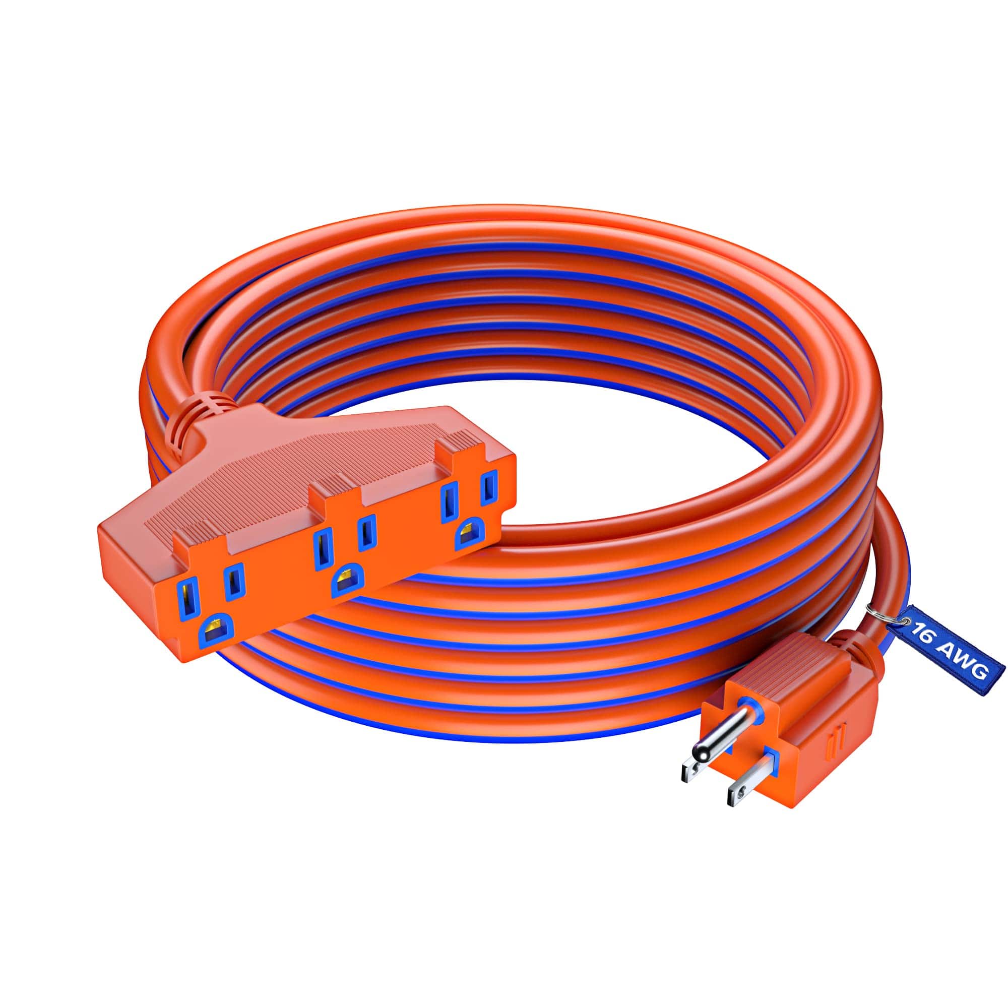 Maximm - Extension Cord 30 ft, SJTW Extension Cord with Multiple Outlets, 16 Gauge ETL Listed - Blue and Orange