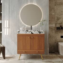 Loheer - 30 inch bathroom vanity Freestanding Faux Marble Top Ceramic Sink - Walnut