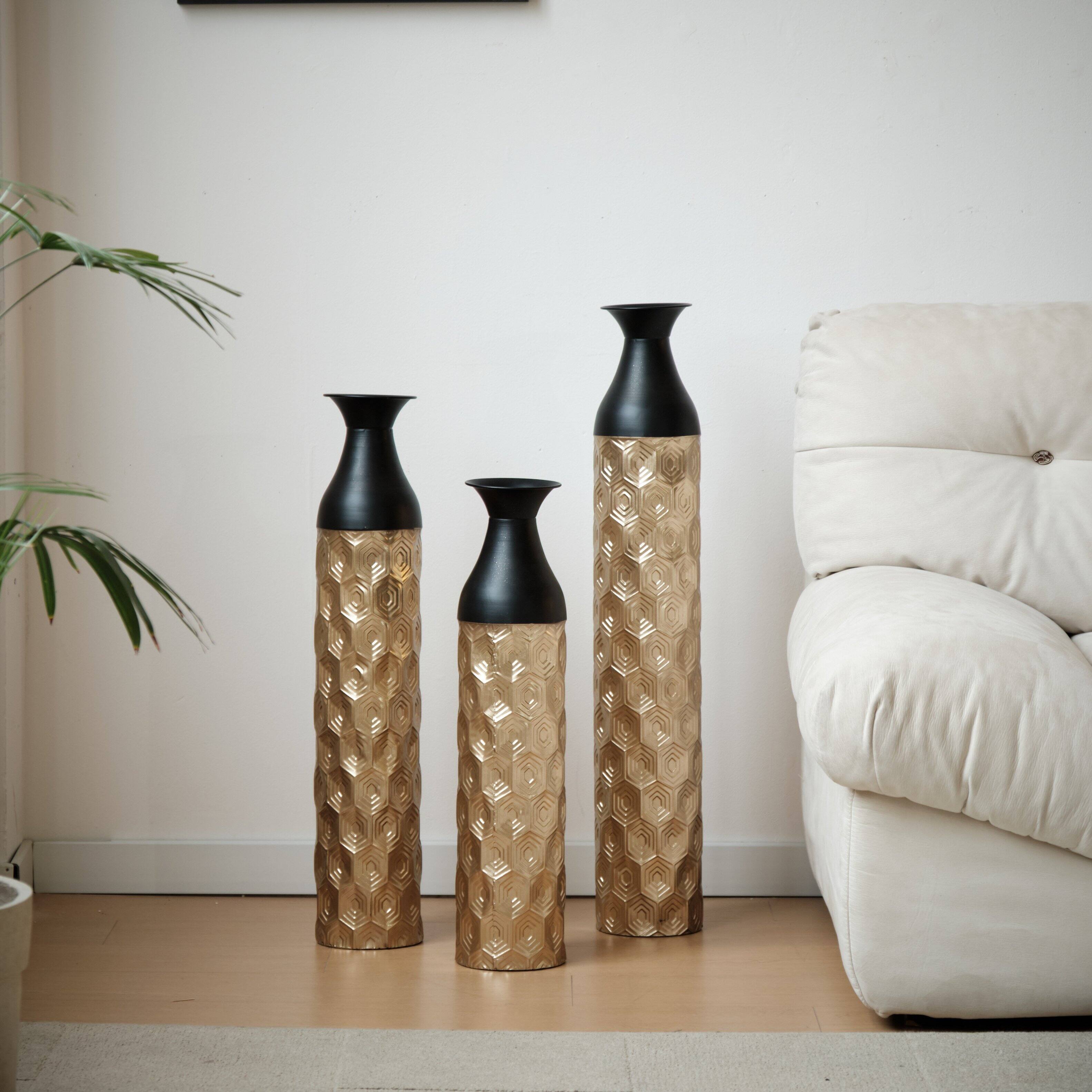 Alt View 1. Anysun - White Metal Floor Vases Set of 3 - Glazed Finish, 24.8in/29in/33.8in Height for Home Decor - Gold.
