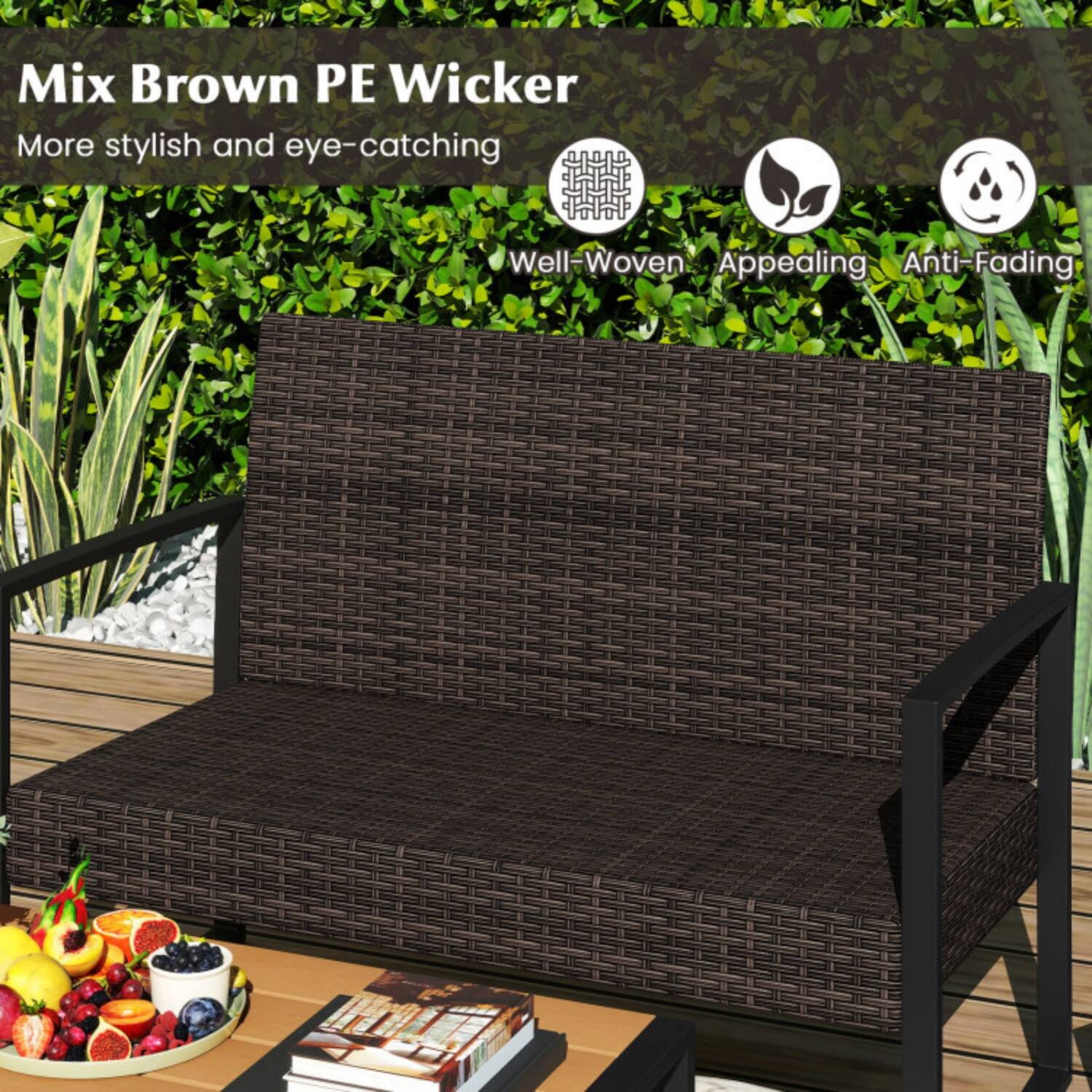 Mix Brown PE Wicker  
More stylish and eye-catching  
Well-Woven  
Appealing  
Anti-Fading
