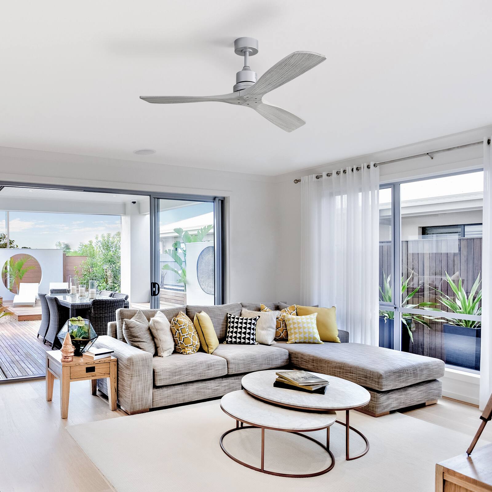 Alt View 4. Sofucor - Solid Wood Ceiling Fans Without Light 52 Inch In/Outdoor Bedroom Ceiling Fan No Light - Silver.