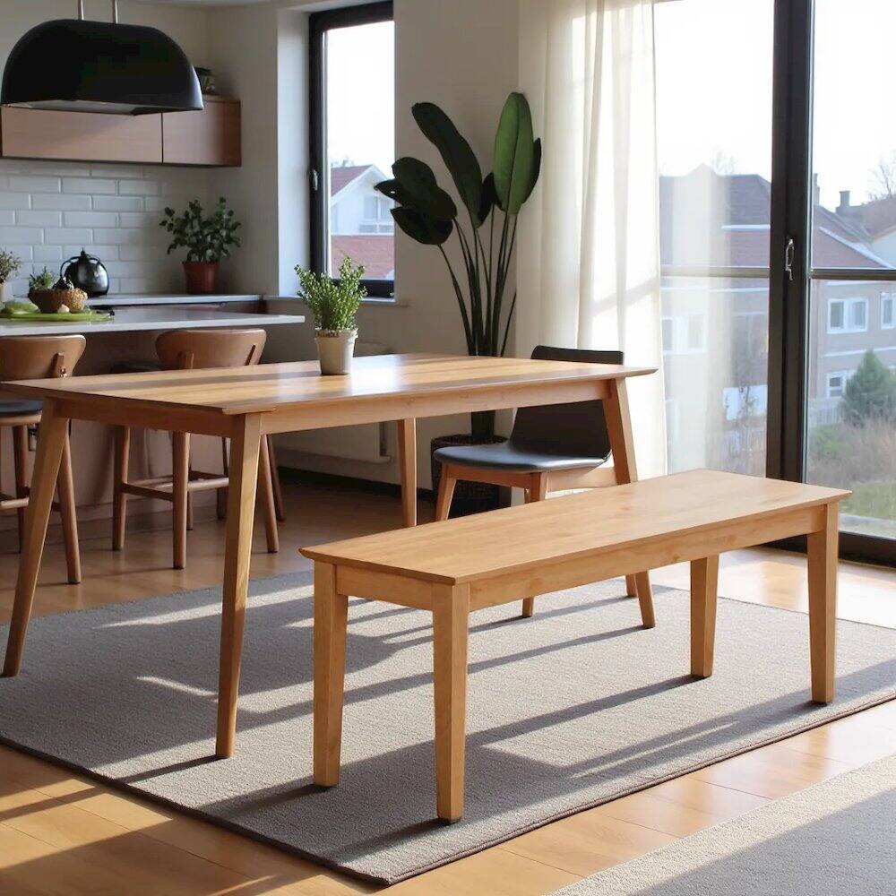 Left. FurniFact - Elegant Solid Wood Dining Table Bench – Sturdy Oak Wooden Bench - Oak.