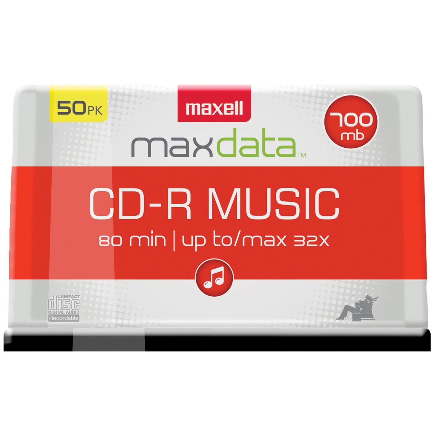 Maxell - 625156 - Cdr80mu50pk Maxdata Cd-r Music 32x 80-minute Blank Discs On Spindle (50 Pack)