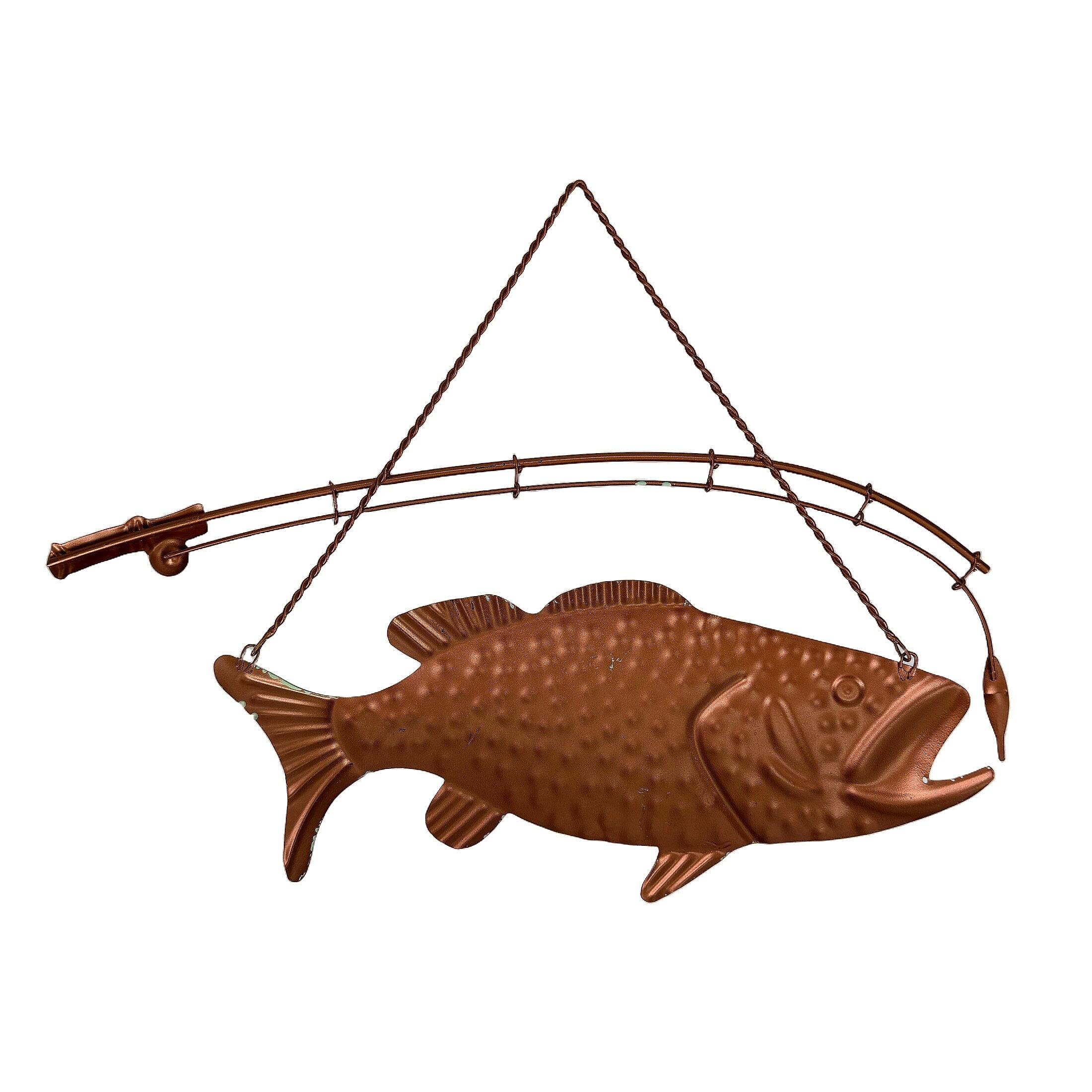 Alt View 1. Zeckos - Largemouth Bass Metal Wall Hanging Rustic Copper Fish Decor 15 in Long - Copper, Green.