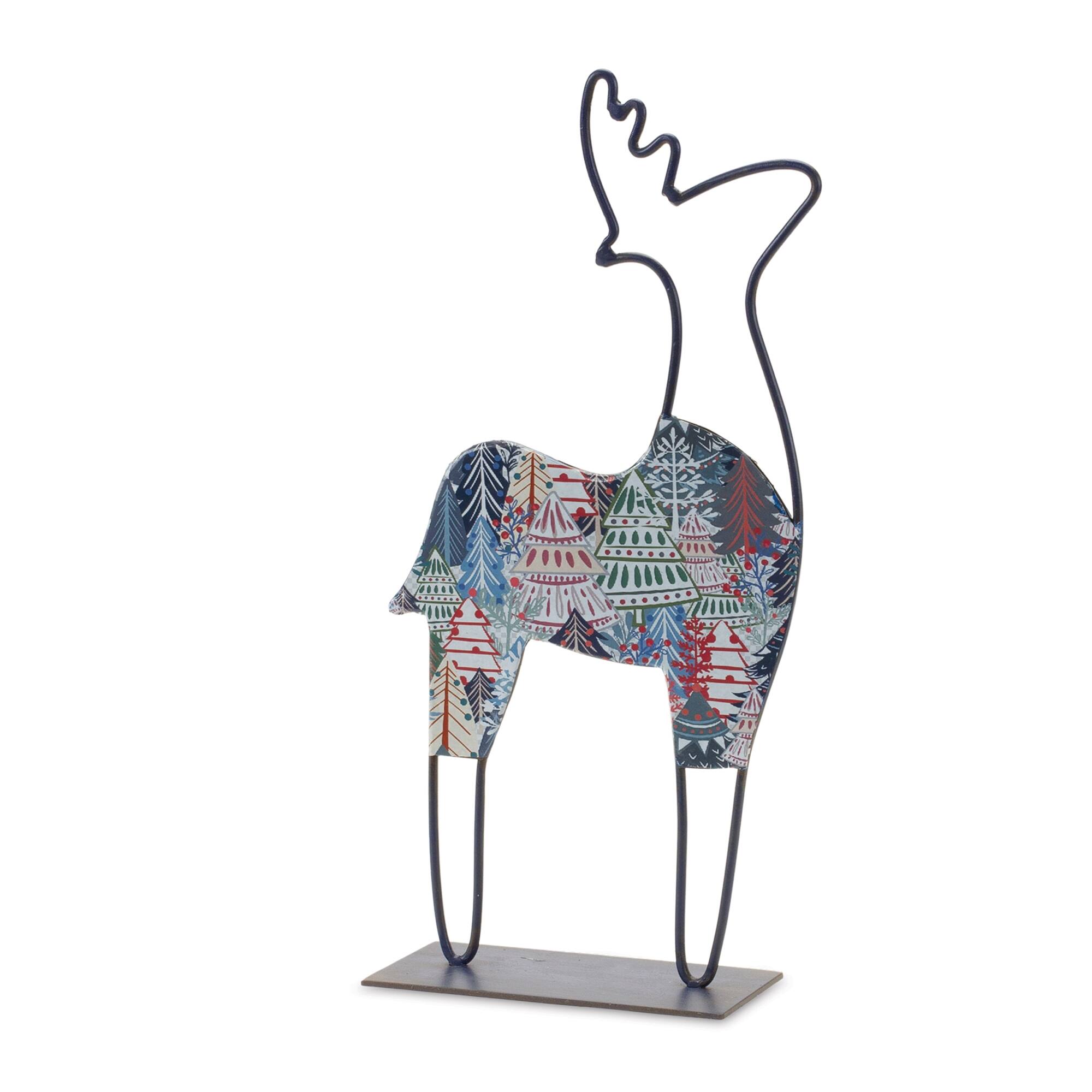 Left. BreeBe - Metal Deer Tabletop Decor (Set of 2) - Blue, Multicolor.