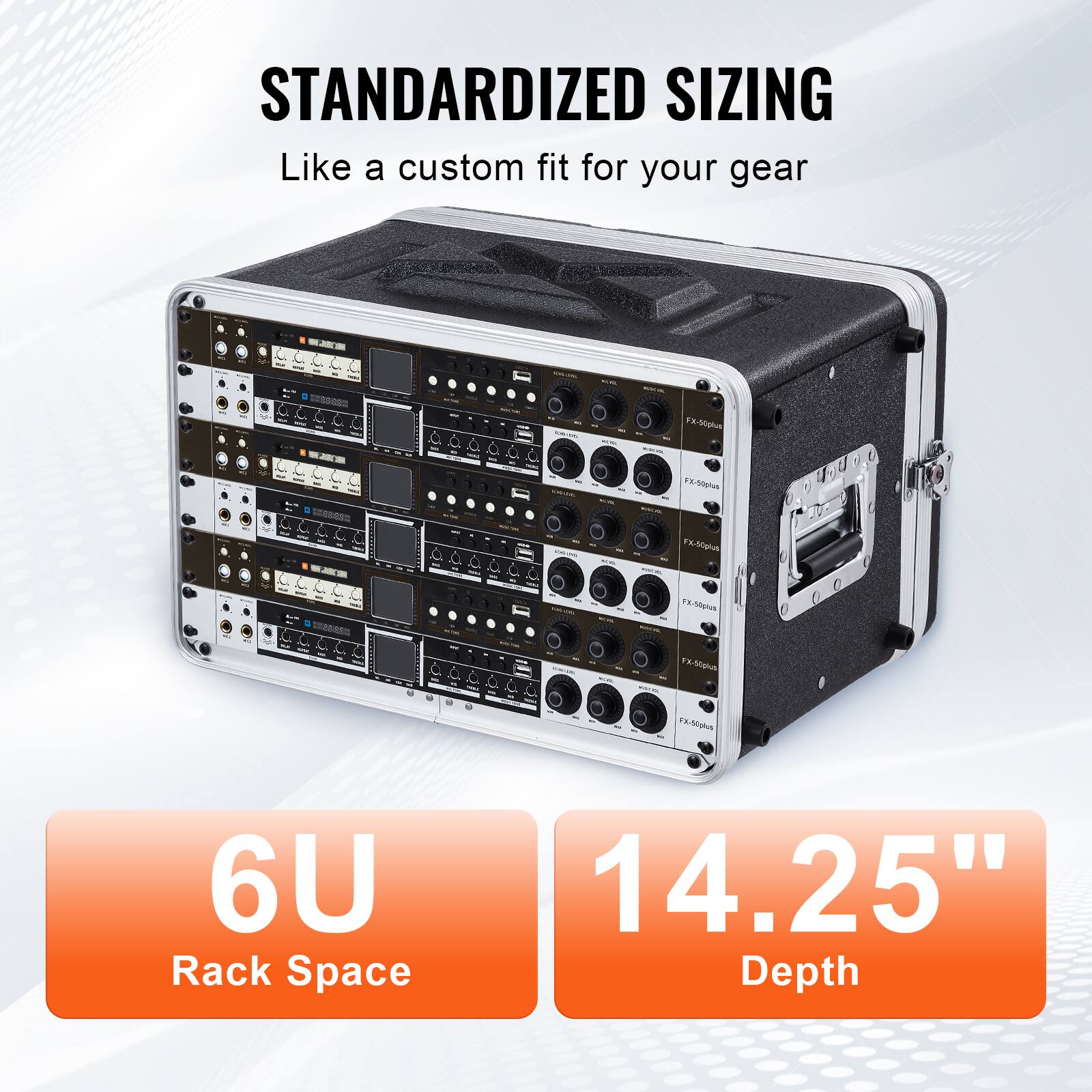 STANDARDIZED SIZING  
Like a custom fit for your gear  

6U Rack Space  
14.25" Depth