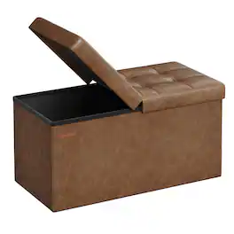 Songmics Home - MAZIE Collection - 30 Inches Storage Ottoman Bench,Flipping Lid, Storage Chest Footstool, Load 660 lb,Synthetic Leather - Coffee Brown