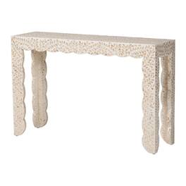 bali & pari - Hedya Floral Capiz Shell Console Table with Scalloped Detailing - White/Beige