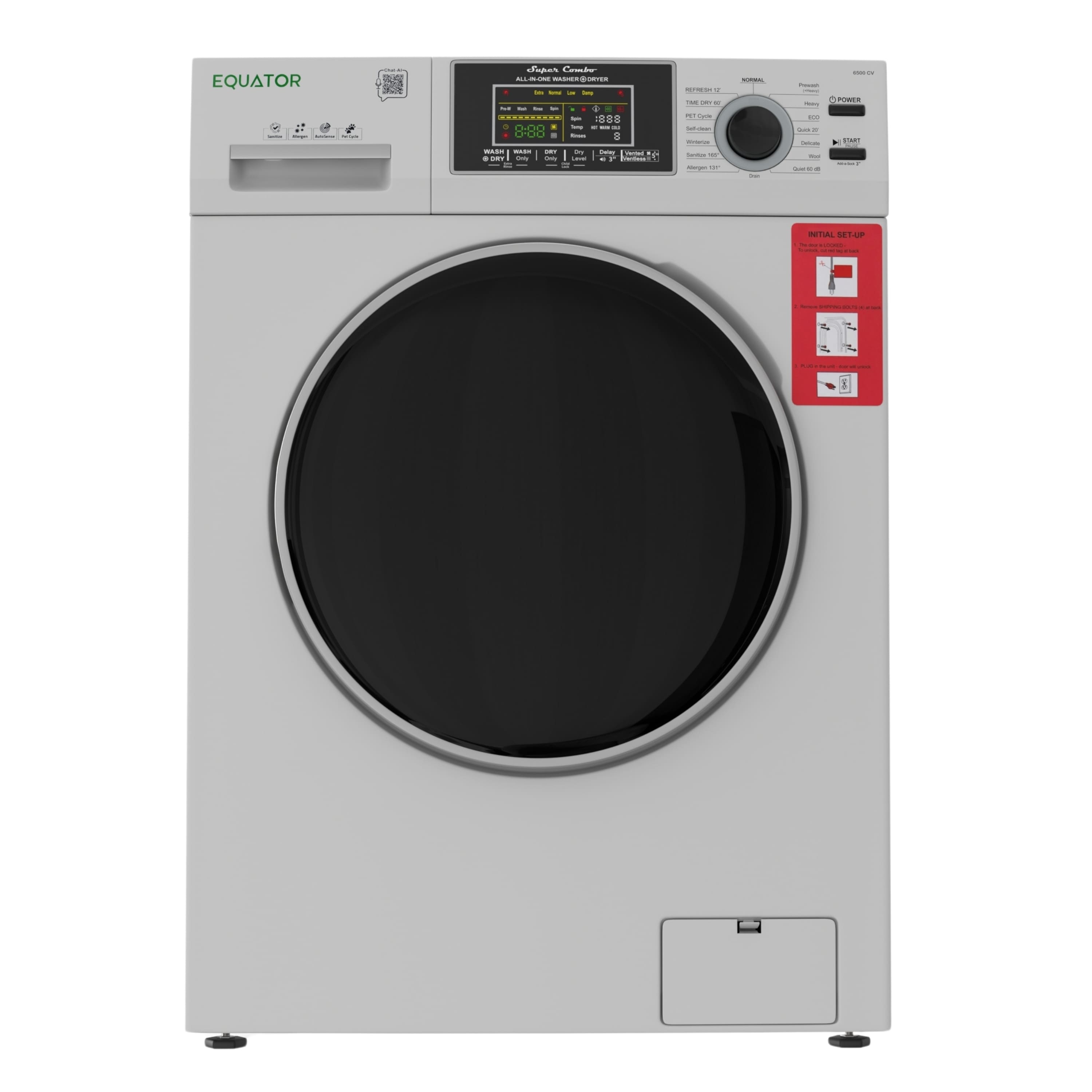 Equator - Max 2.5 cu. ft. VENTLESS/VENTED Convertible All-in-One Combo Washer Dryer - PET, Sensor Dry, 110V - EZ 6500 - Silver