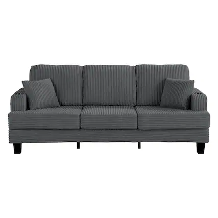 Front. Vaczon - Sofa Couch with USB Charging Ports and Cup Holders, 3-Seater Upholstered Living Room Sofa with 2 Throw Pillows - Gray.
