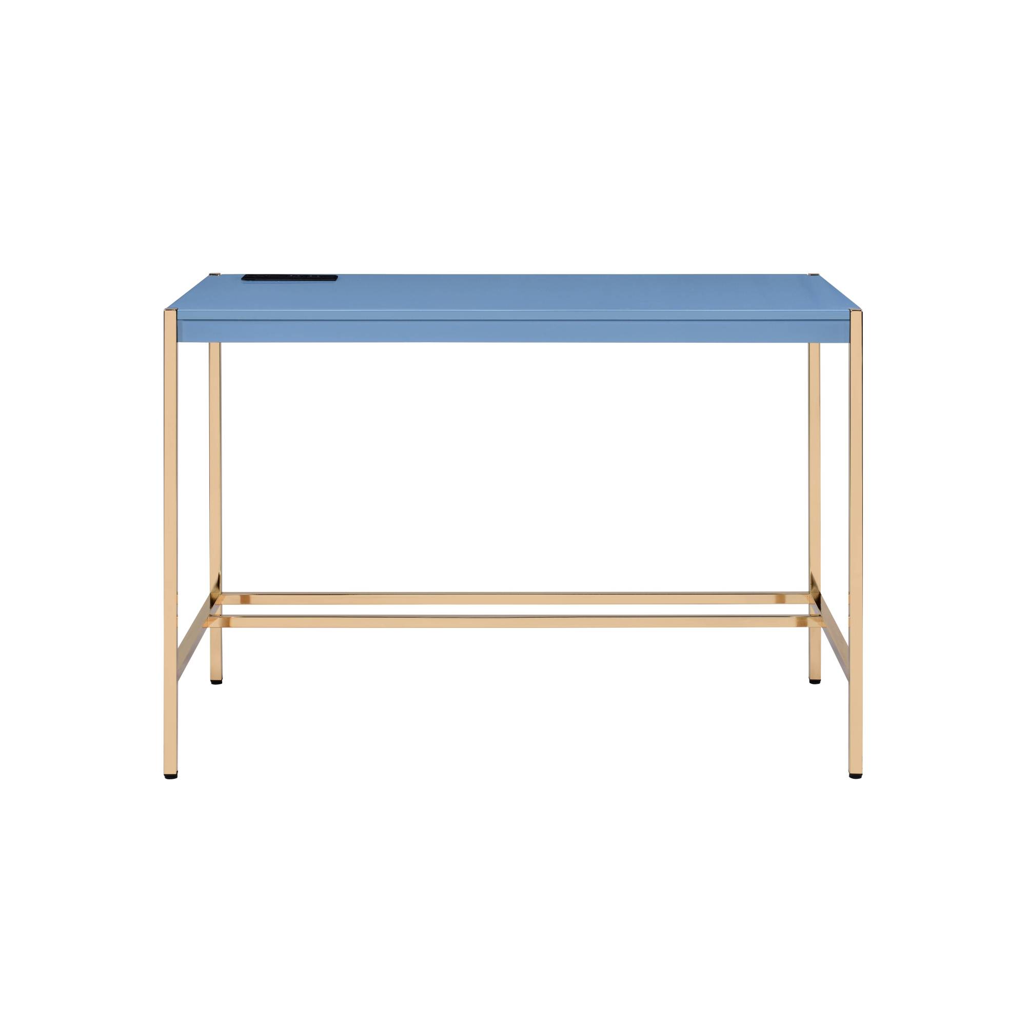 Alt View 5. GOODSILO - Modern Writing Desk with USB Charging Port for Contemporary Home Office Workspace - Gold+Navy Blue.